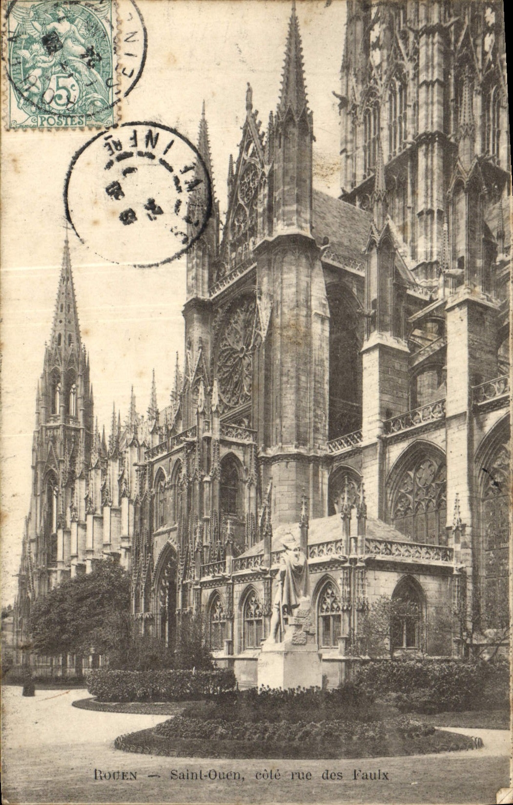 VINTAGE POSTCARD Rouen Eglise Ouen Saint dimensions street of Faulx