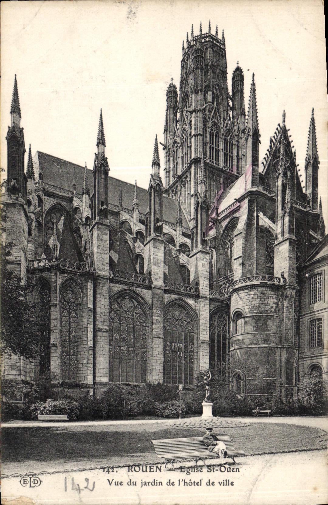 VINTAGE POSTCARD Rouen Church Ouen Saint Seen of the Garden of the Town hall