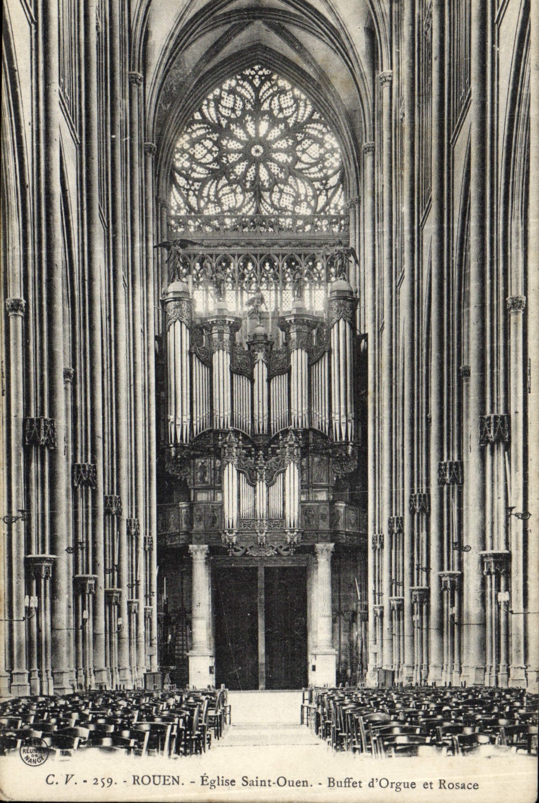 VINTAGE POSTCARD Rouen Church Saint Ouen Organ case and rosette