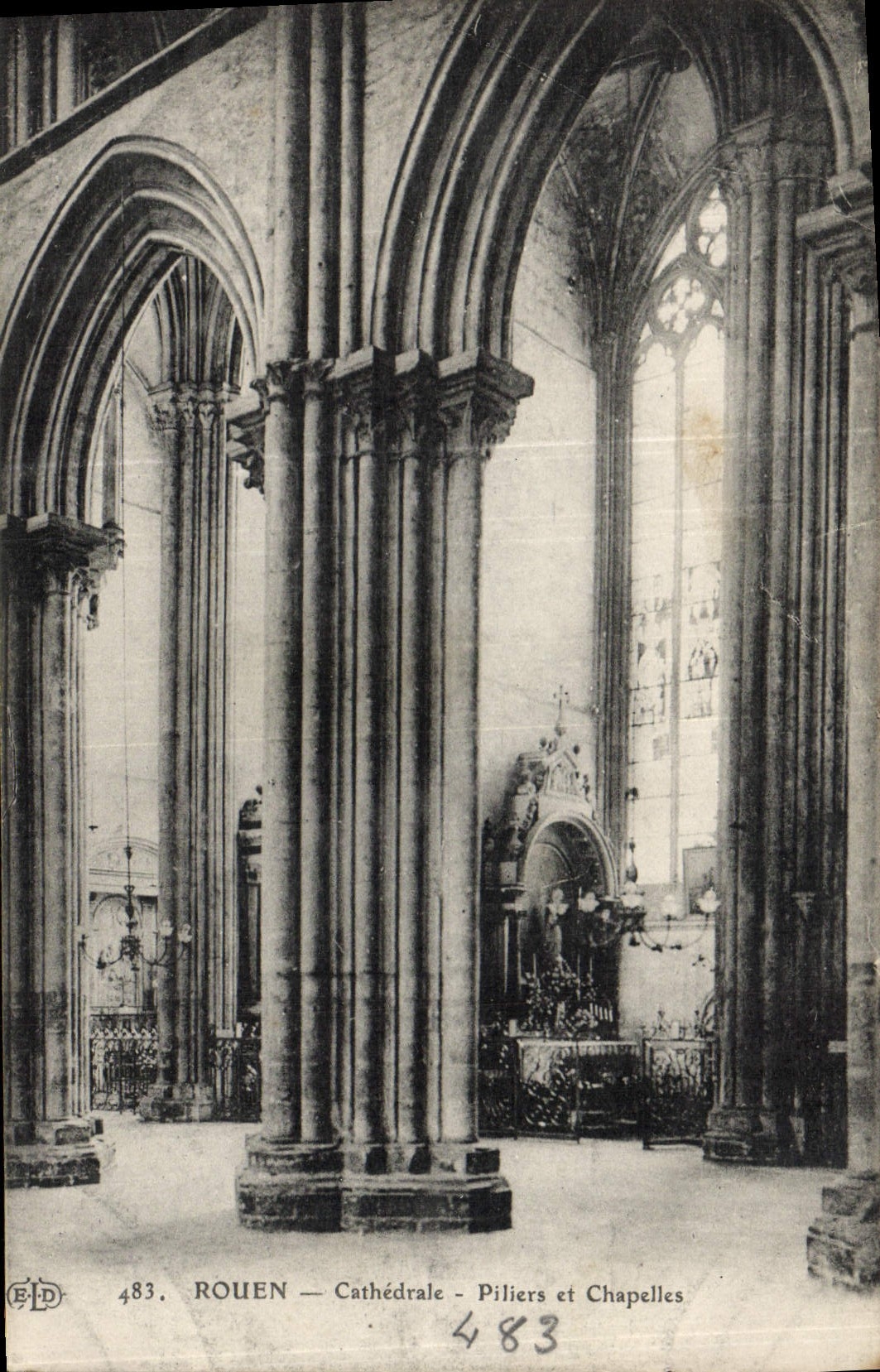 VINTAGE POSTCARD Rouen Cathedral Pillars and Vaults