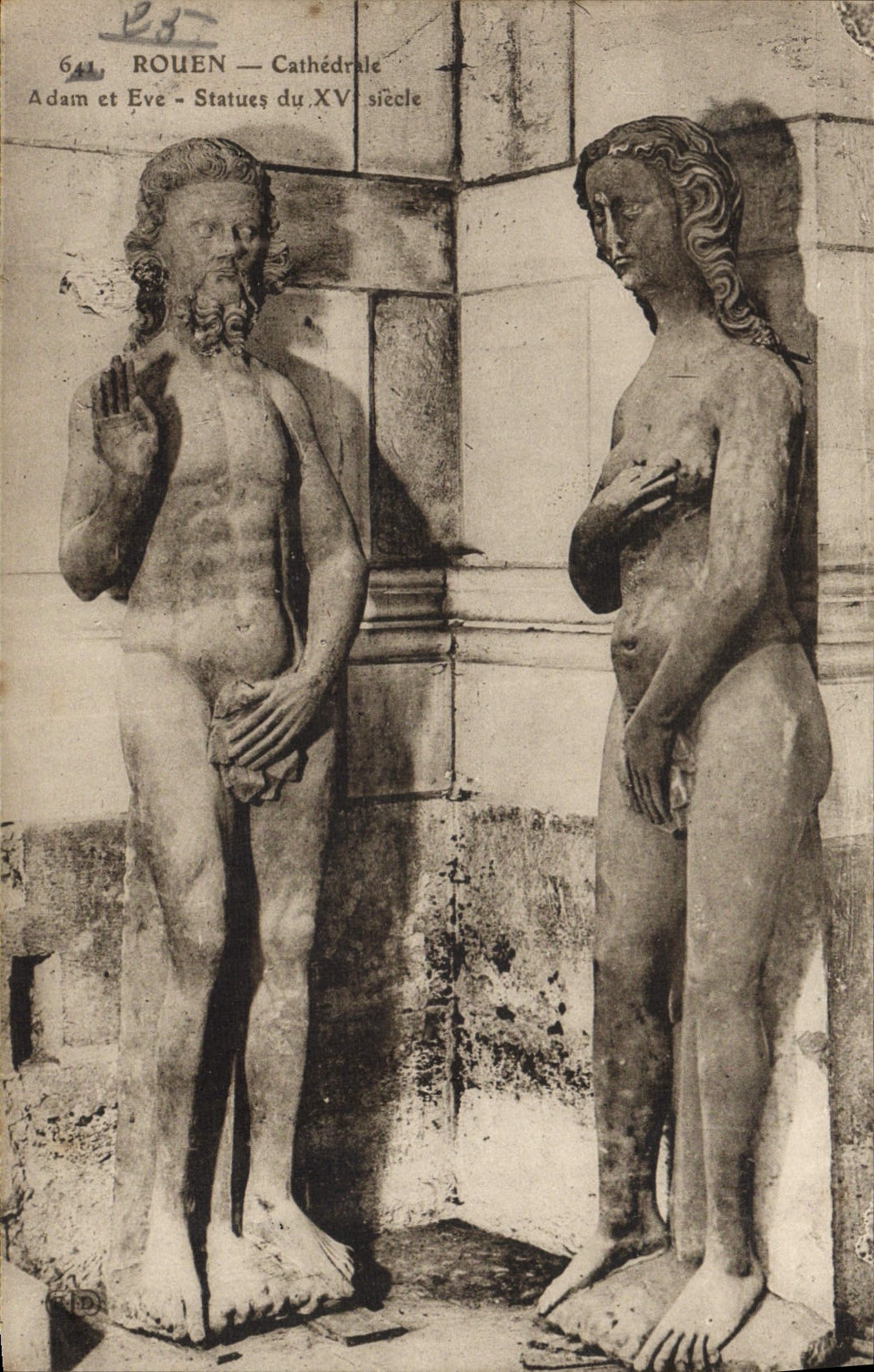 VINTAGE POSTCARD Rouen Cathedral Adam and Eve