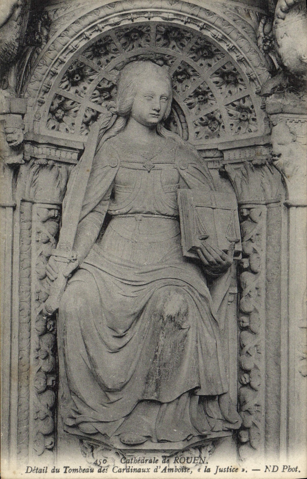 VINTAGE POSTCARD the Cathedral Of Rouen Detail of the Tomb of the Cardinals justice