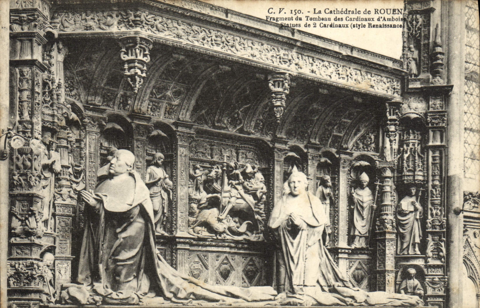VINTAGE POSTCARD the Cathedral Of Rouen Fragment of the Tomb of the Cardinals of Amboise Statues of 2 cardinals