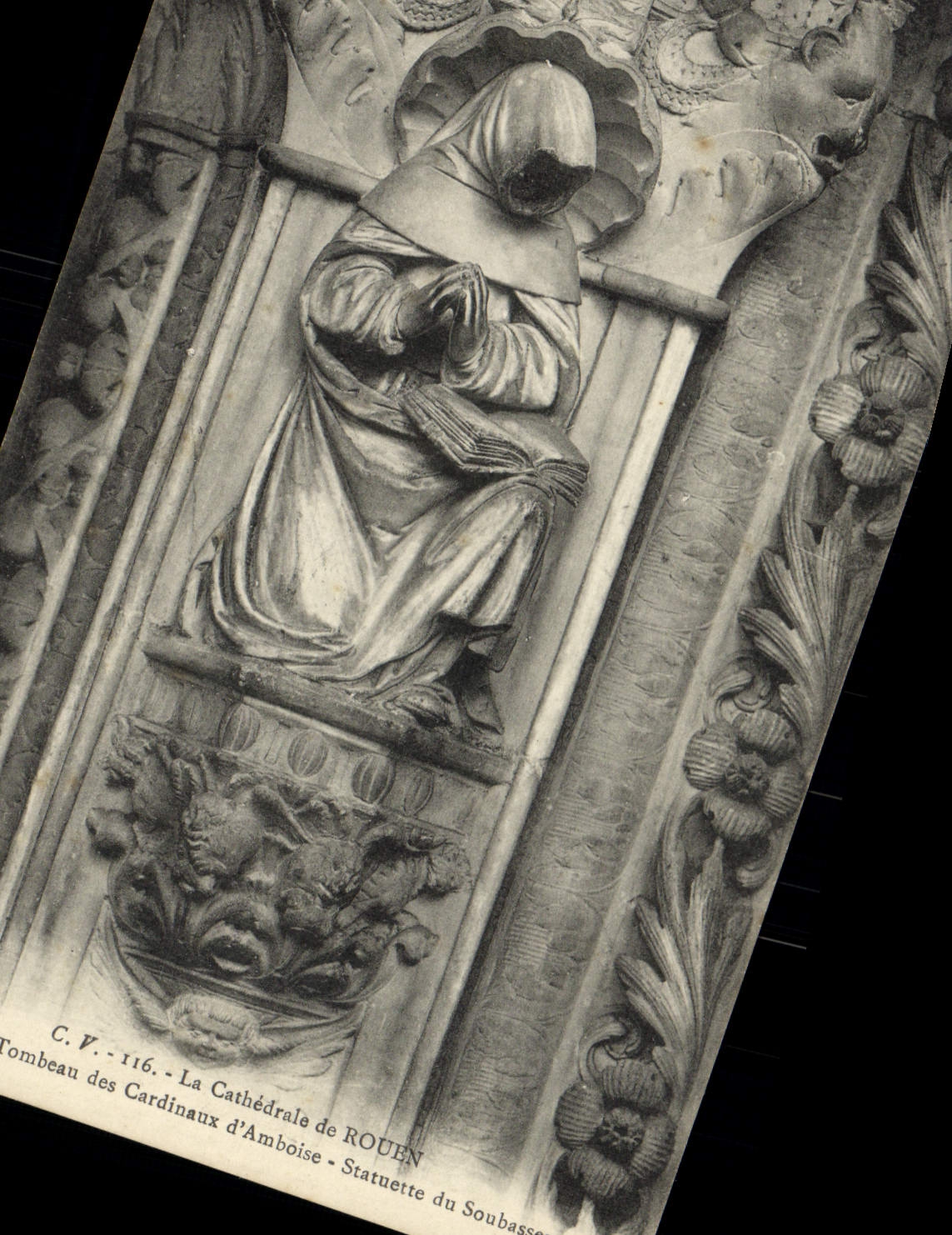 VINTAGE POSTCARD the Cathedral Of Rouen Fragment of the Tomb of the Cardinals Statuette of base