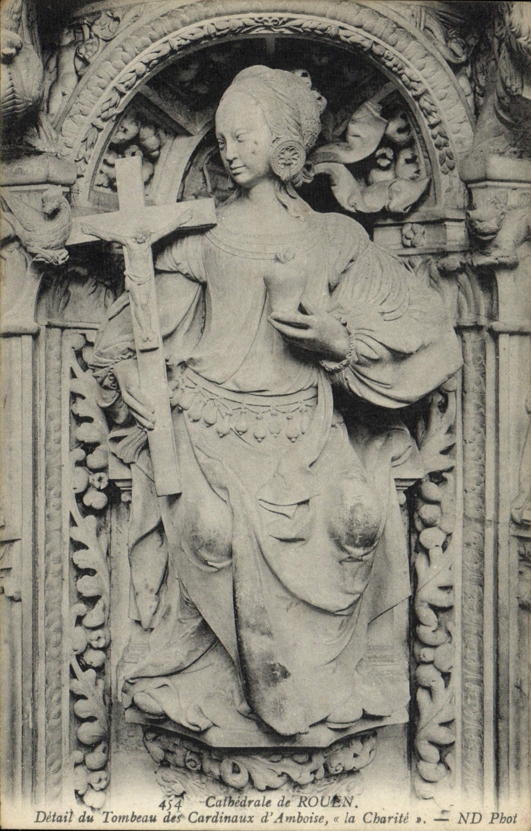 VINTAGE POSTCARD the Cathedral Of Rouen Detail of the tomb of the cardinals of Amboise charity