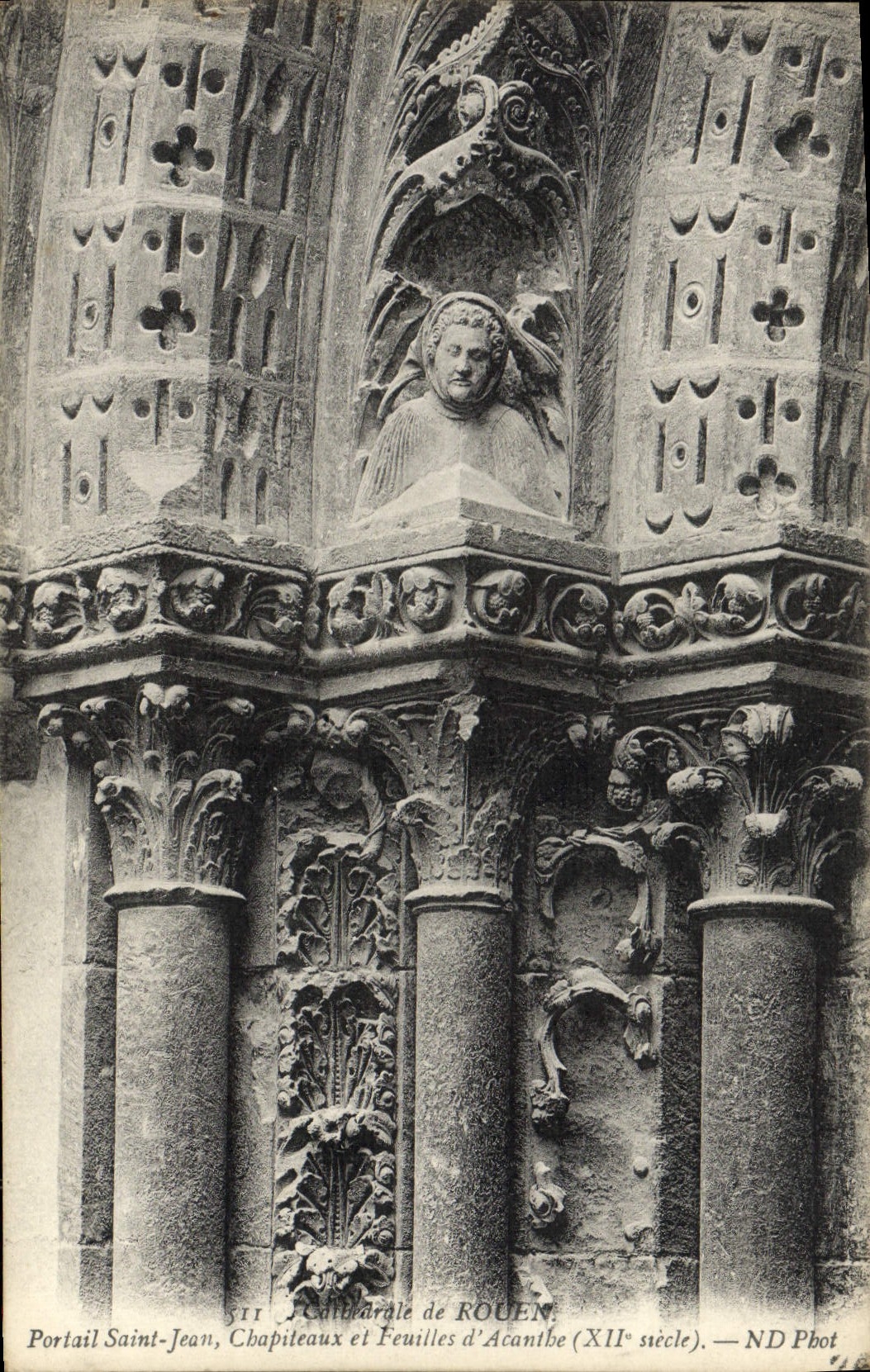 VINTAGE POSTCARD Rouen the Cathedral Gate St Jean Capitals and sheets of Acanthus