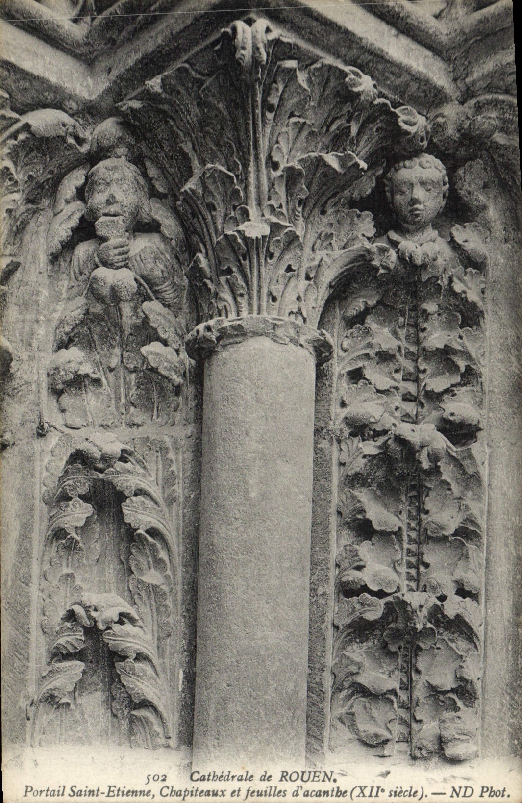 VINTAGE POSTCARD Cathedral of Rouen Holy Gate Etienne Capitals and sheets of Acanthus