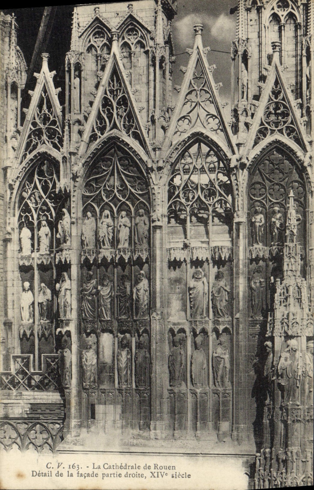 VINTAGE POSTCARD Cathedral of Rouen Detail of the right left frontage
