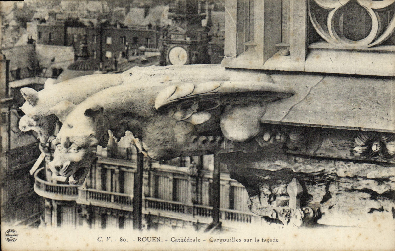 VINTAGE POSTCARD Rouen Cathedral Waste-gas mains on the frontage