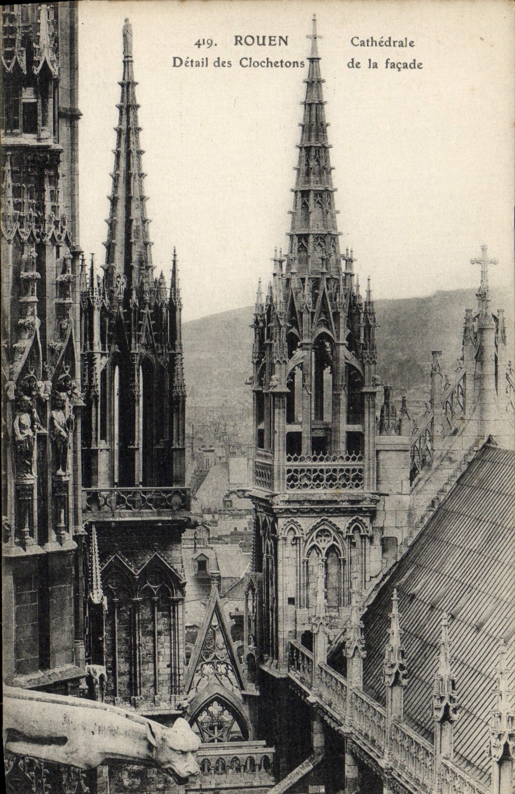 VINTAGE POSTCARD Rouen Cathedral Detail of the pinnacles of the frontage Waste-gas main