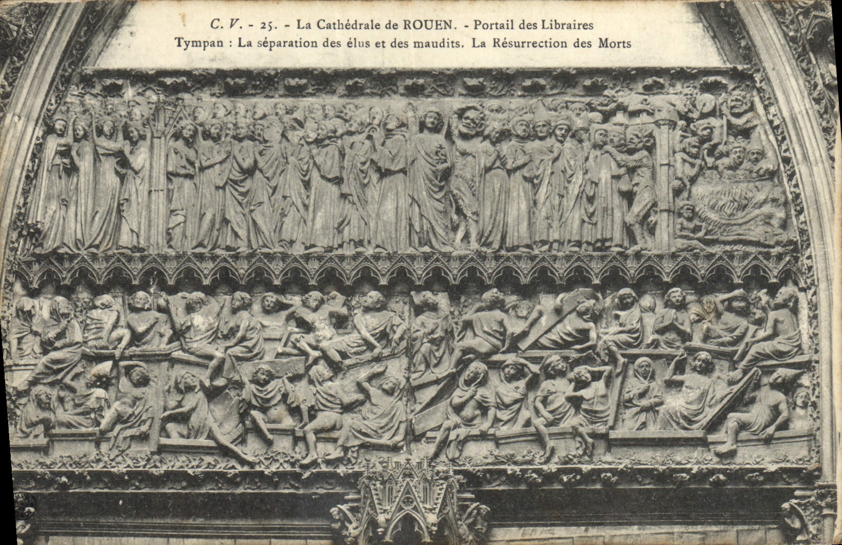 VINTAGE POSTCARD the Cathedral of Rouen Gate of the Booksellers Tympanum the separation of the elected officials and cursed the resurrection of deaths