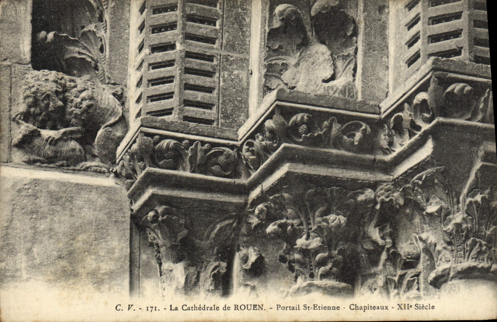 VINTAGE POSTCARD the Cathedral of Rouen Holy Gate Etienne Capitals Lion