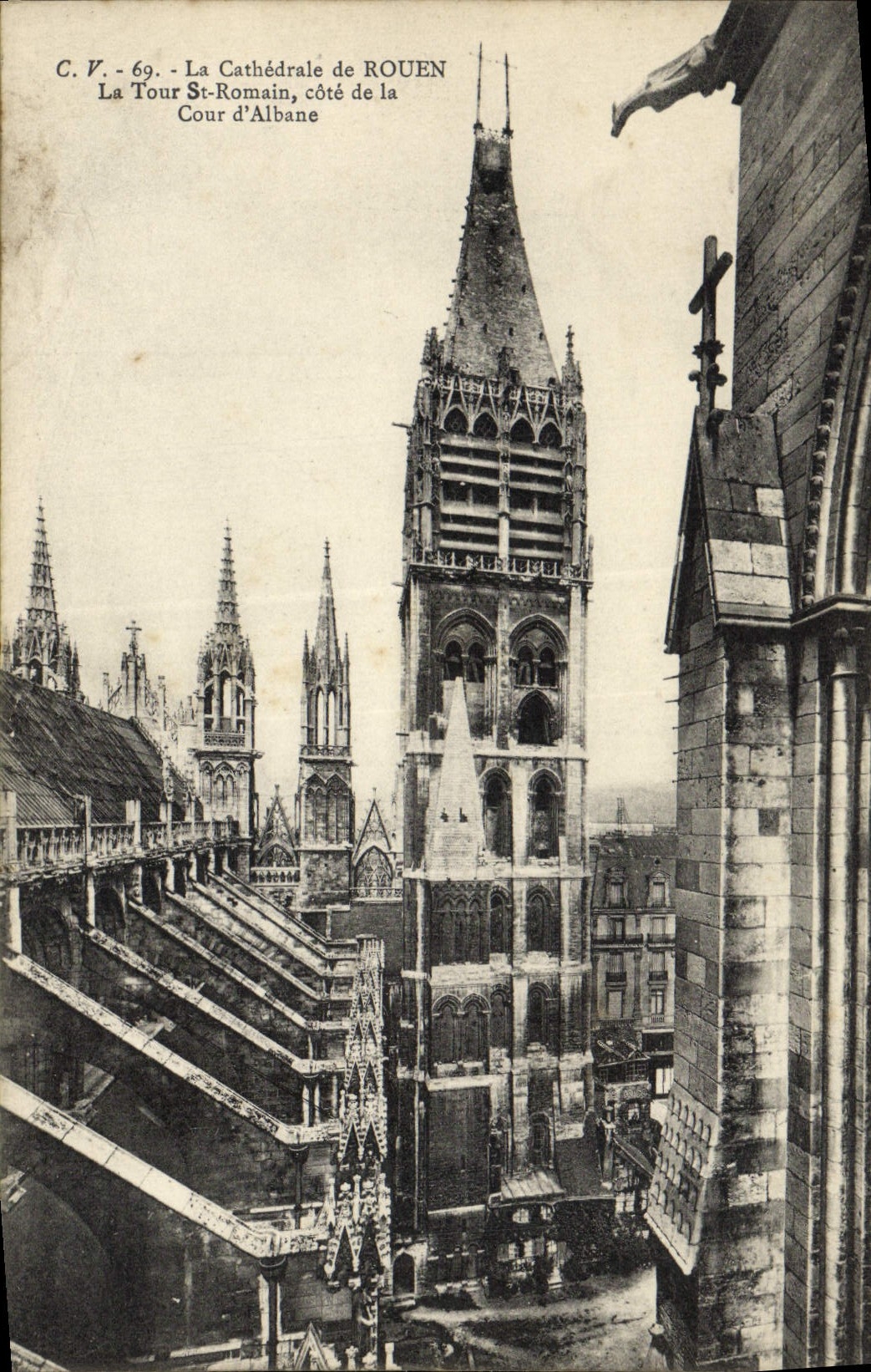 VINTAGE POSTCARD the Cathedral of Rouen the Tower Holy Romain dimensions court of Albane