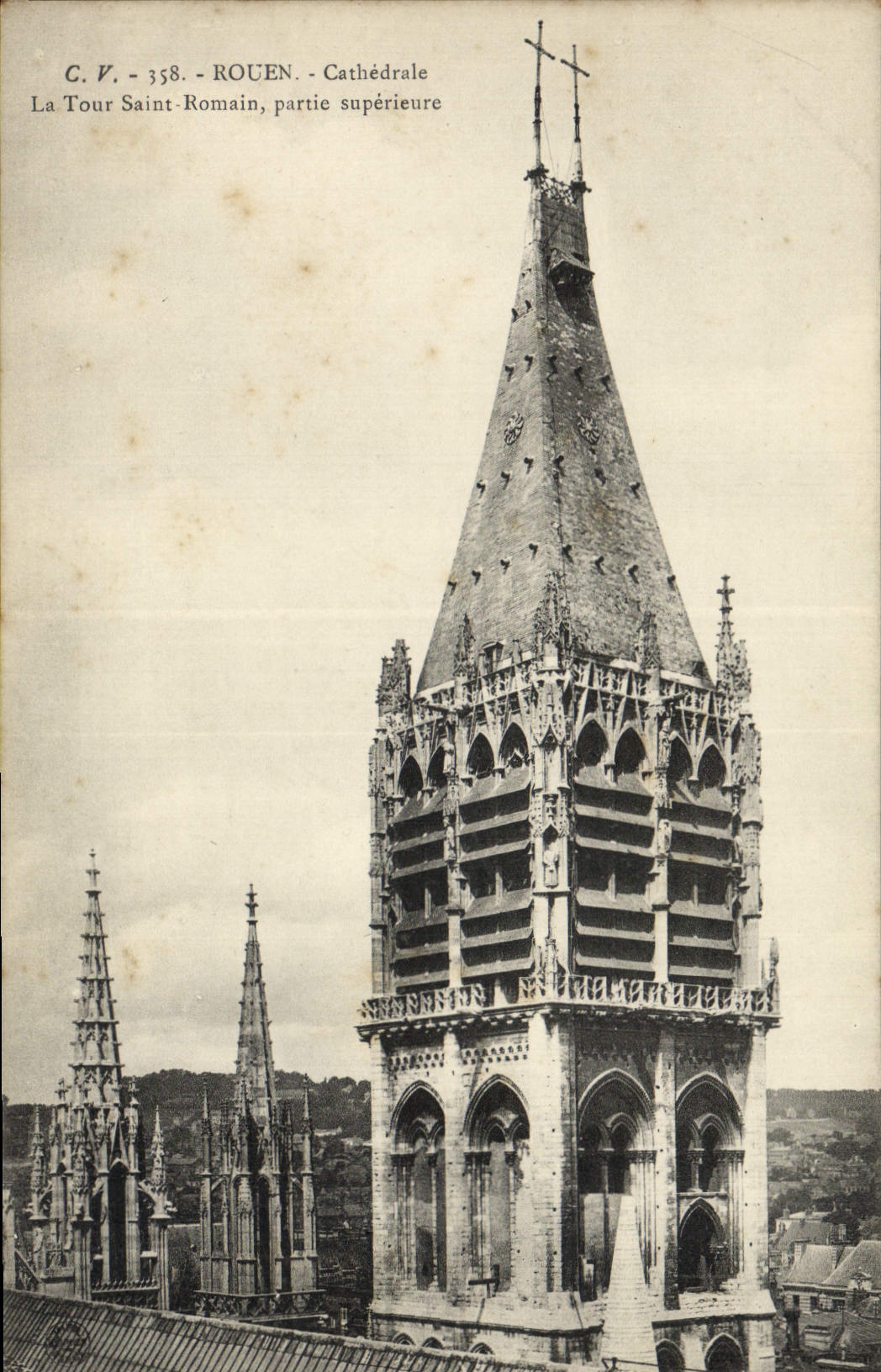 VINTAGE POSTCARD Rouen Cathedral the Tower Saint Romain upper part