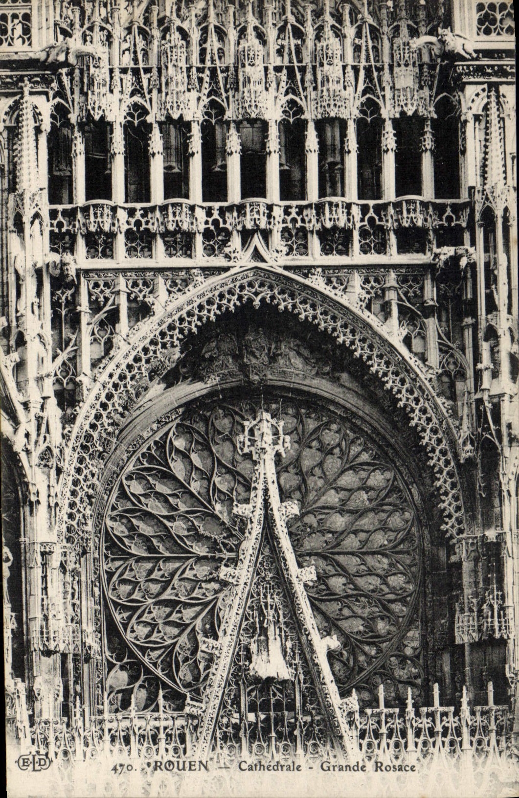 VINTAGE POSTCARD Rouen Cathedral Large Rosette