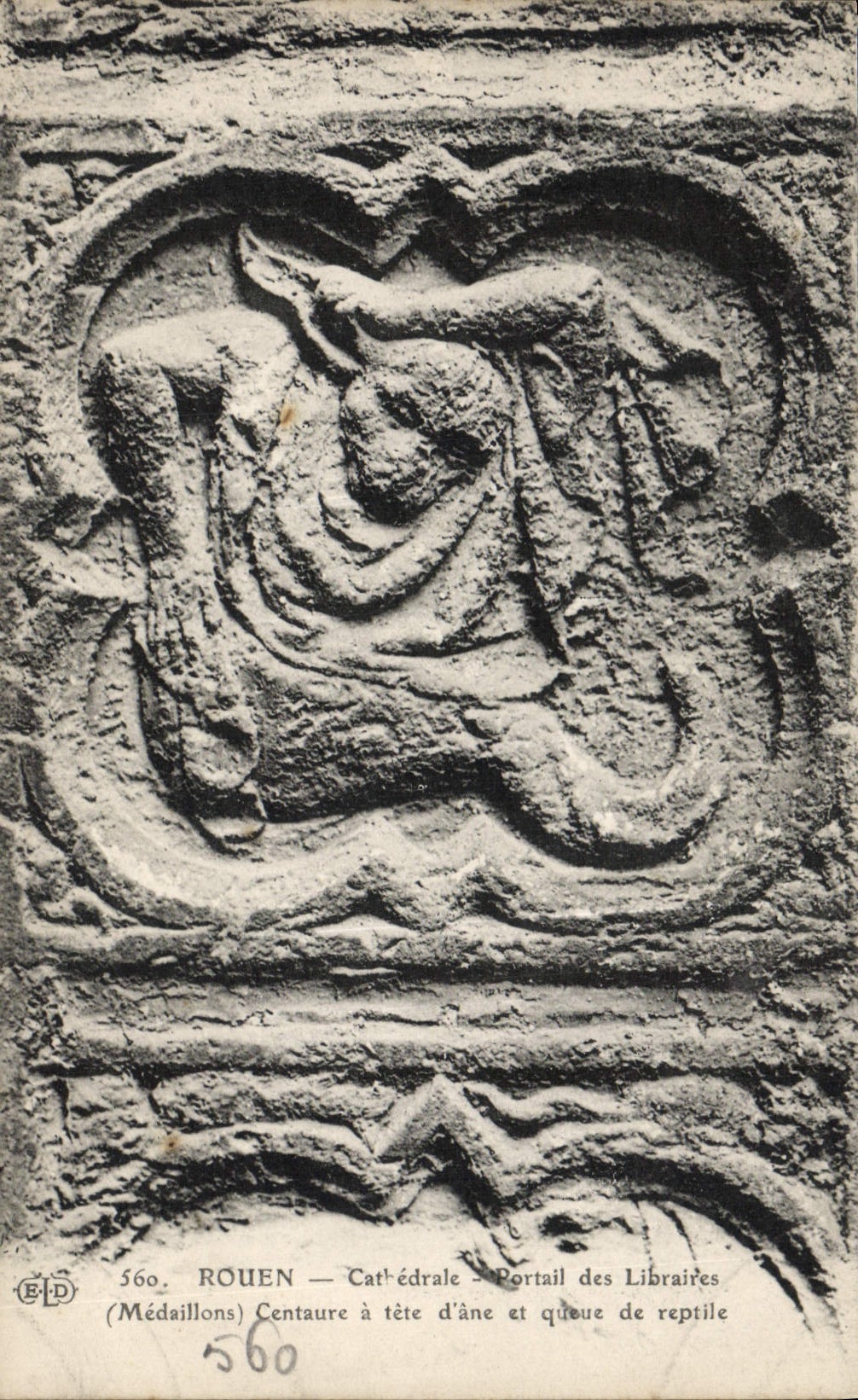 VINTAGE POSTCARD Rouen Cathedrale Gate of the Booksellers Medallions Centaur has head of ass and tail of Crocodile reptile