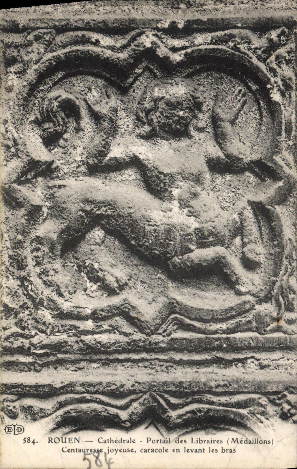 VINTAGE POSTCARD Rouen merry Cathedral Gate of the Booksellers Centauresse Medallions caracol while raising an arm