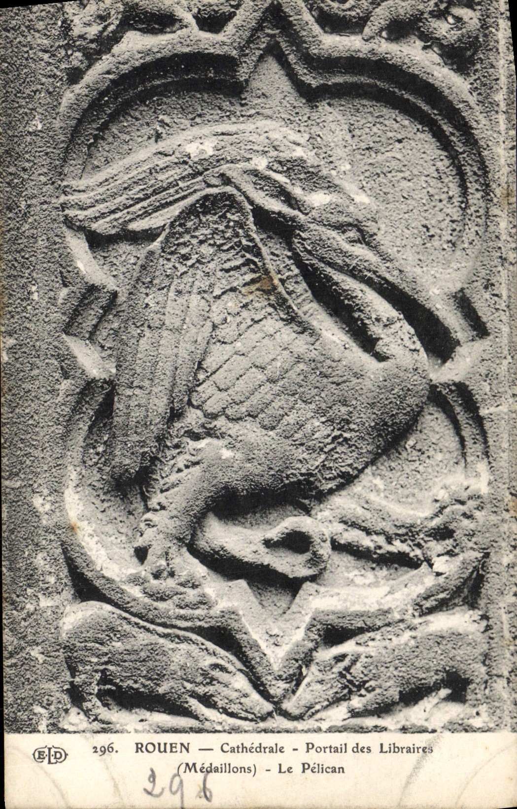 VINTAGE POSTCARD Rouen Cathedral Gate of the Booksellers Medallions the pelican