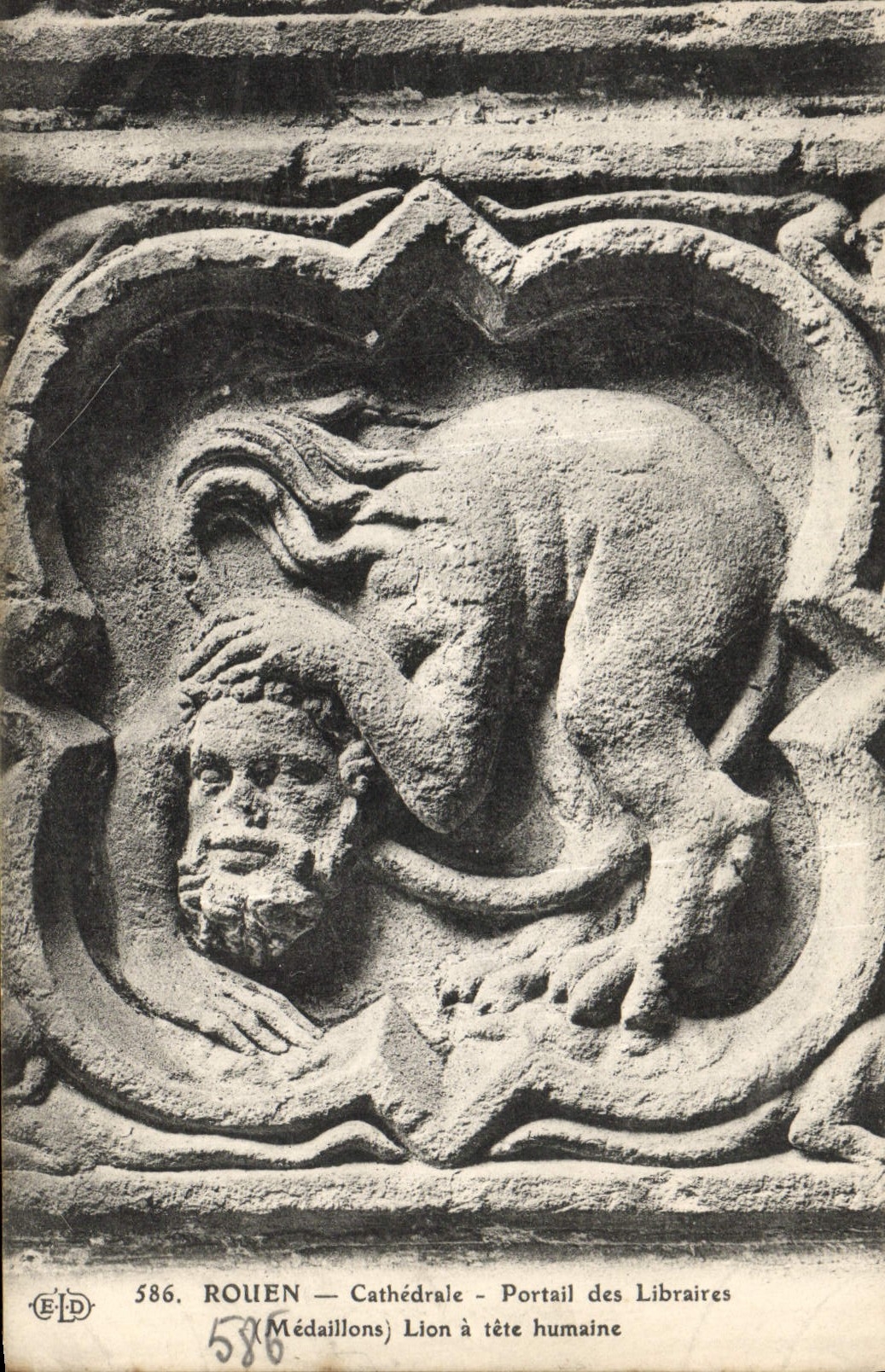 VINTAGE POSTCARD Rouen Cathedrale Gate of the Booksellers Medallions Lion has human head