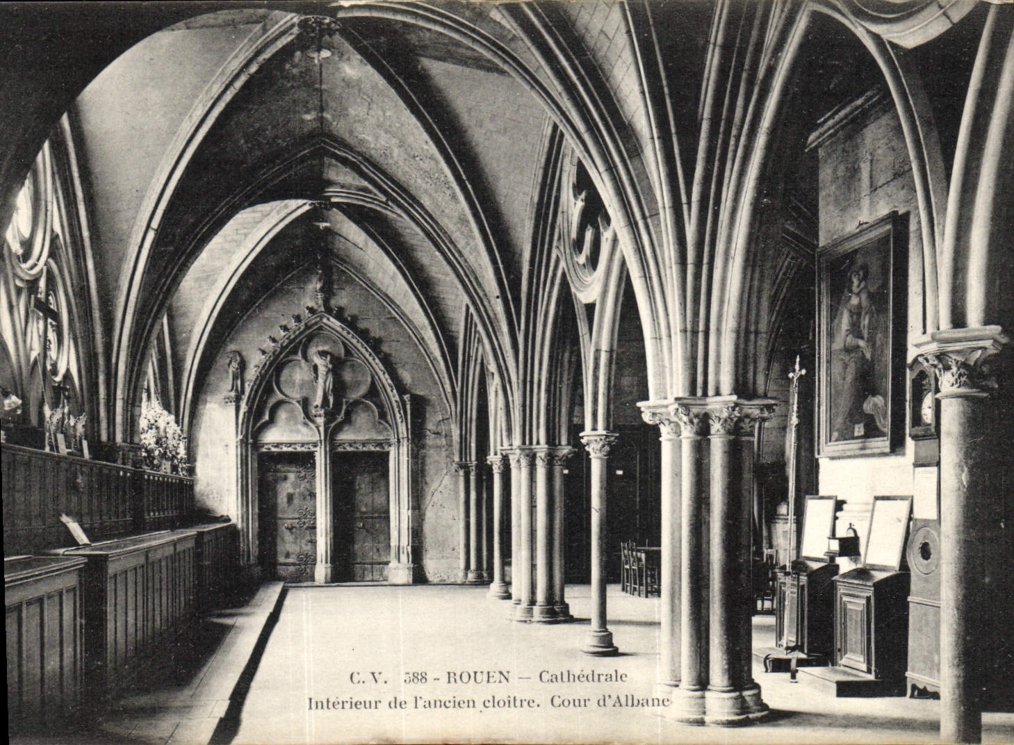 VINTAGE POSTCARD Rouen Cathedral Interior of the old cloister Court of albane