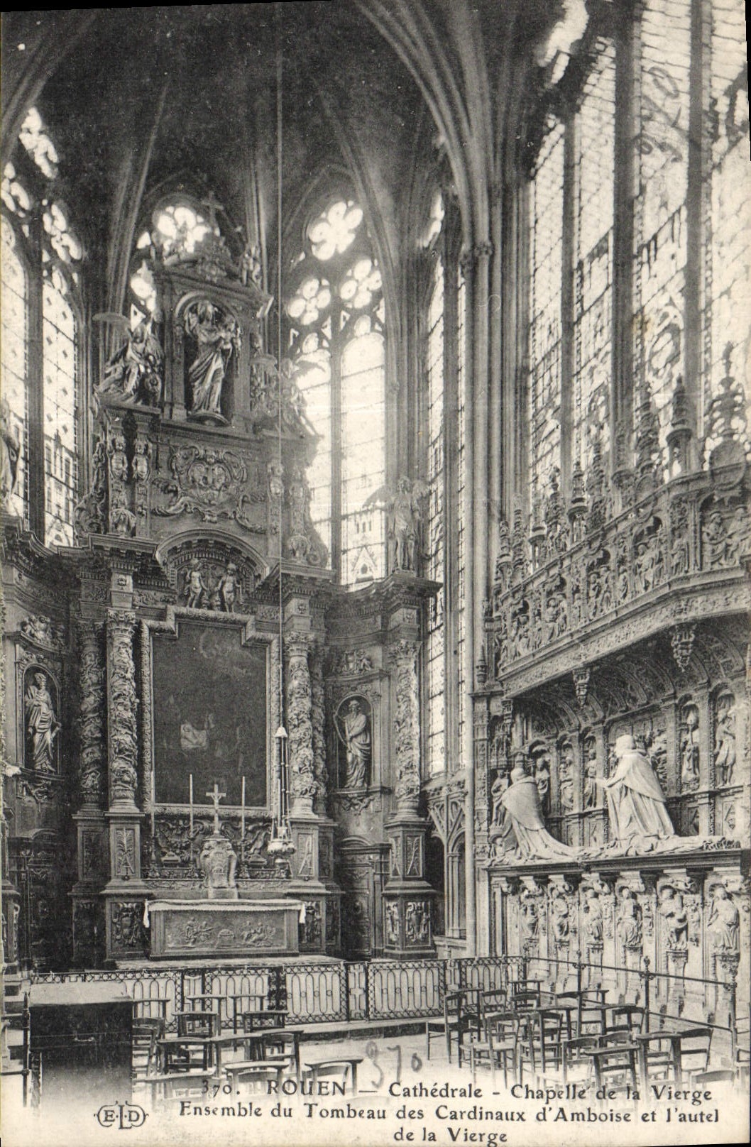 VINTAGE POSTCARD Rouen Cathedral Vault of the Virgin Together of the tomb of the cardinals of Amboise and the furnace bridge of the virgin