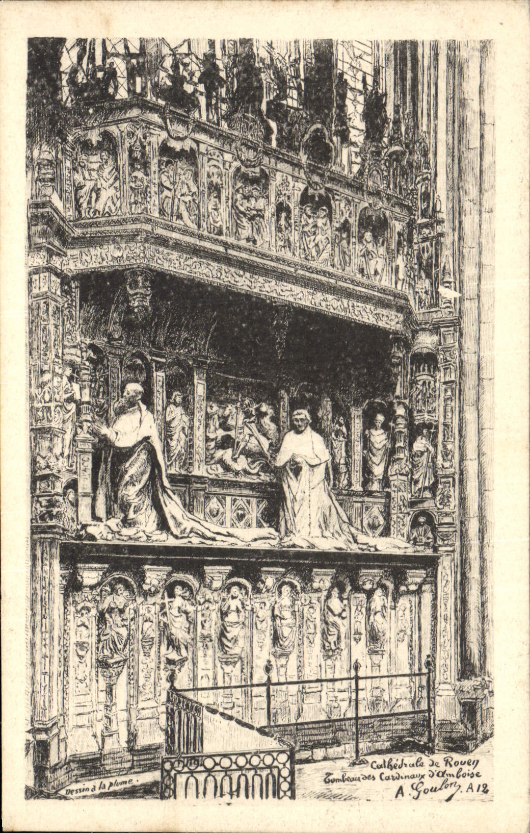 VINTAGE POSTCARD Rouen Cathedral Tomb of the cardinals of Amboise