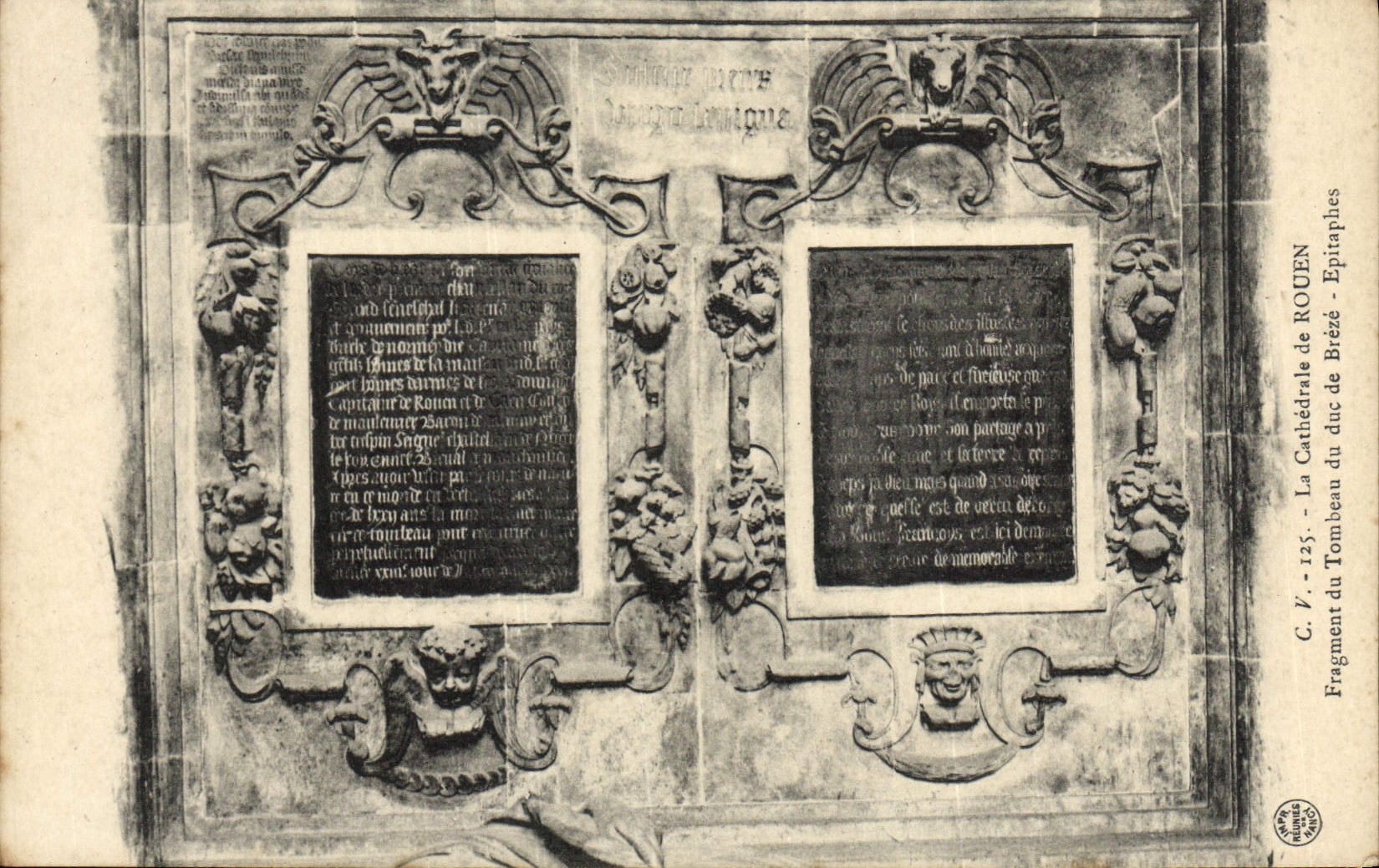 VINTAGE POSTCARD the Cathedral of Rouen Fragment of the tomb of the duke of Breze Epitaphs