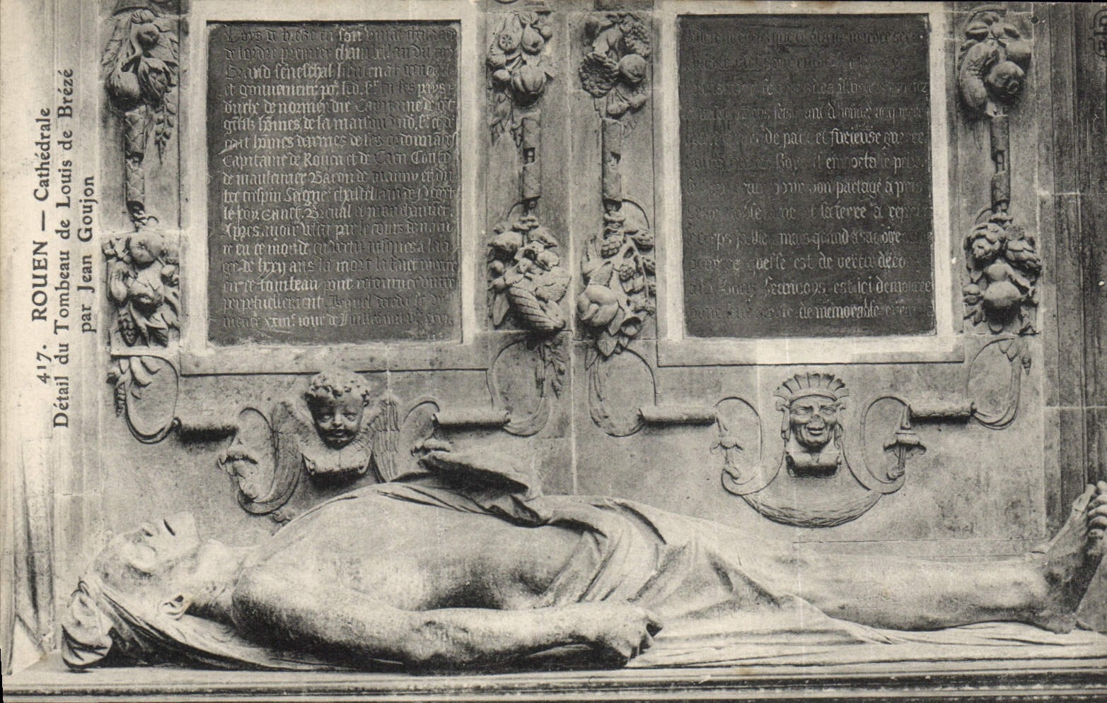 VINTAGE POSTCARD Rouen Cathedral Detail of the Tomb of Louis de Breze by Jean Pin