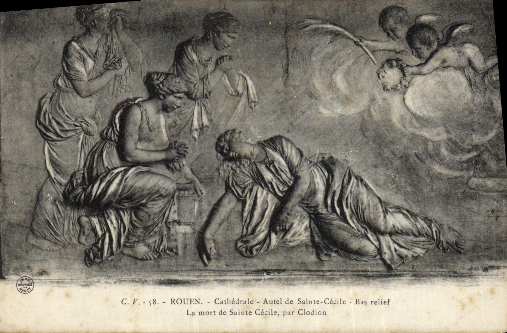 VINTAGE POSTCARD Rouen Cathedral Furnace bridge of Sainte Cecile Bas relief the death of Sainte Cecile by Clodion