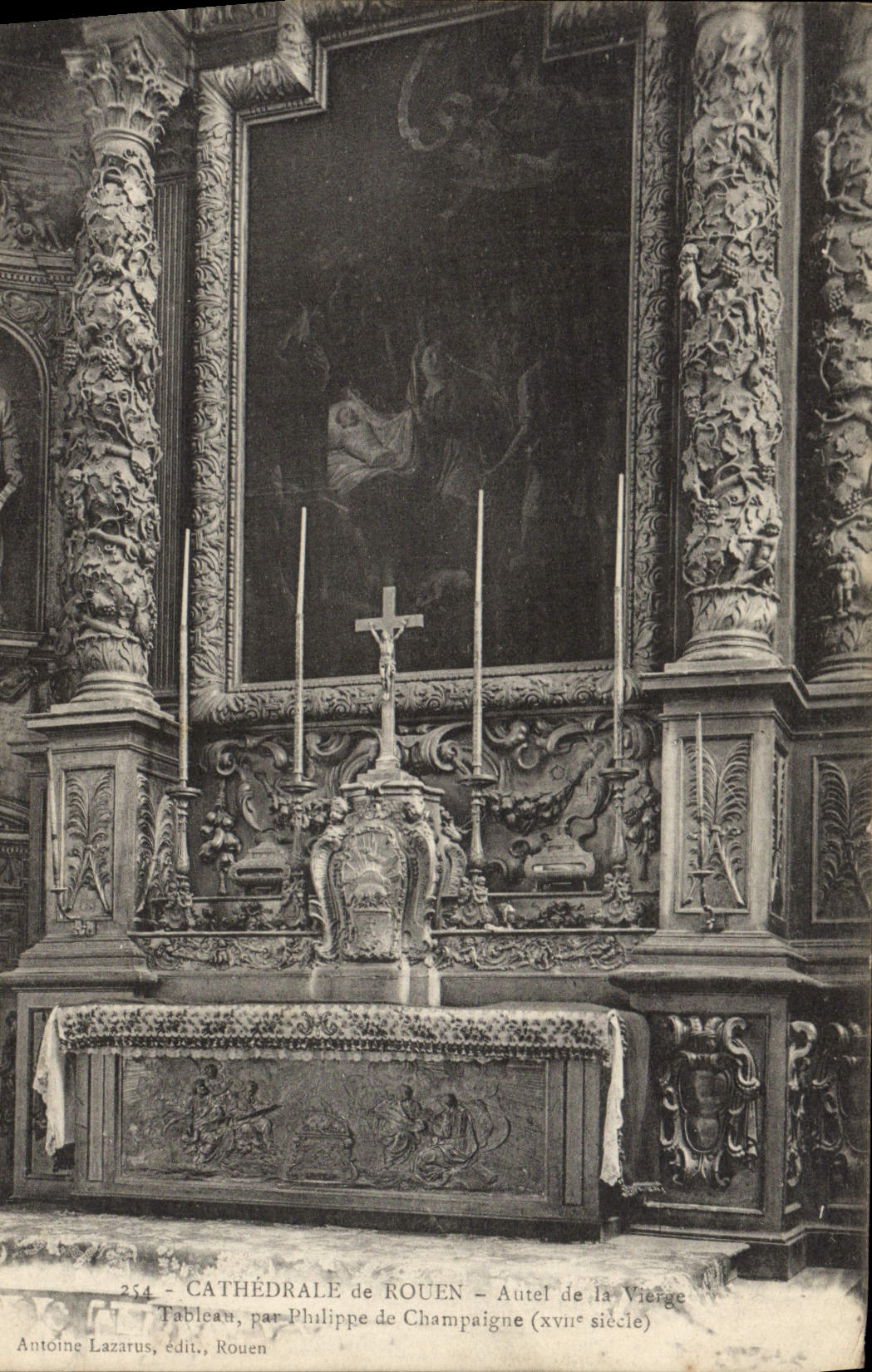 VINTAGE POSTCARD the Cathedral of Rouen Furnace bridge of the virgin Table by Philippe de Champaigne