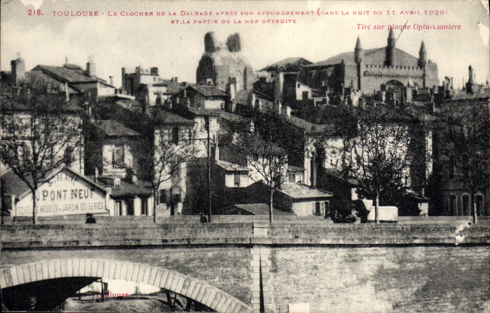 VINTAGE POSTCARD Toulouse the Bell-tower of Dalbade After its collapse and the part of the destroyed nave