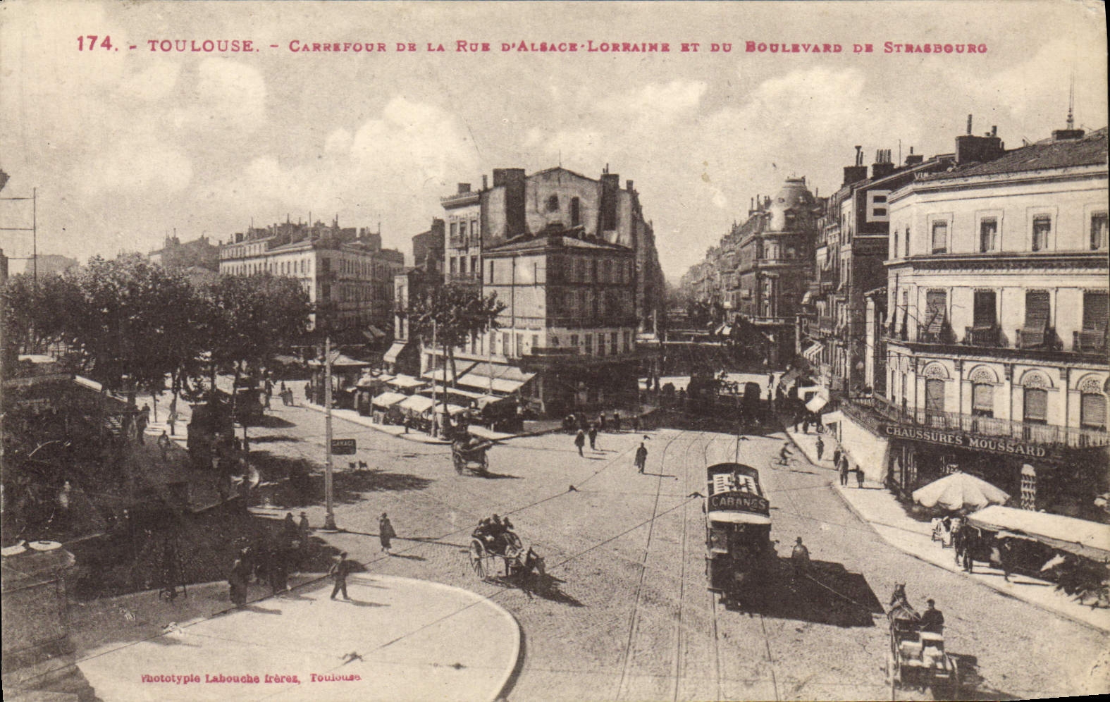 VINTAGE POSTCARD Toulouse Crossroads of the Street Of Lorraine Alsace and the boulevard of Strasbourg Tram