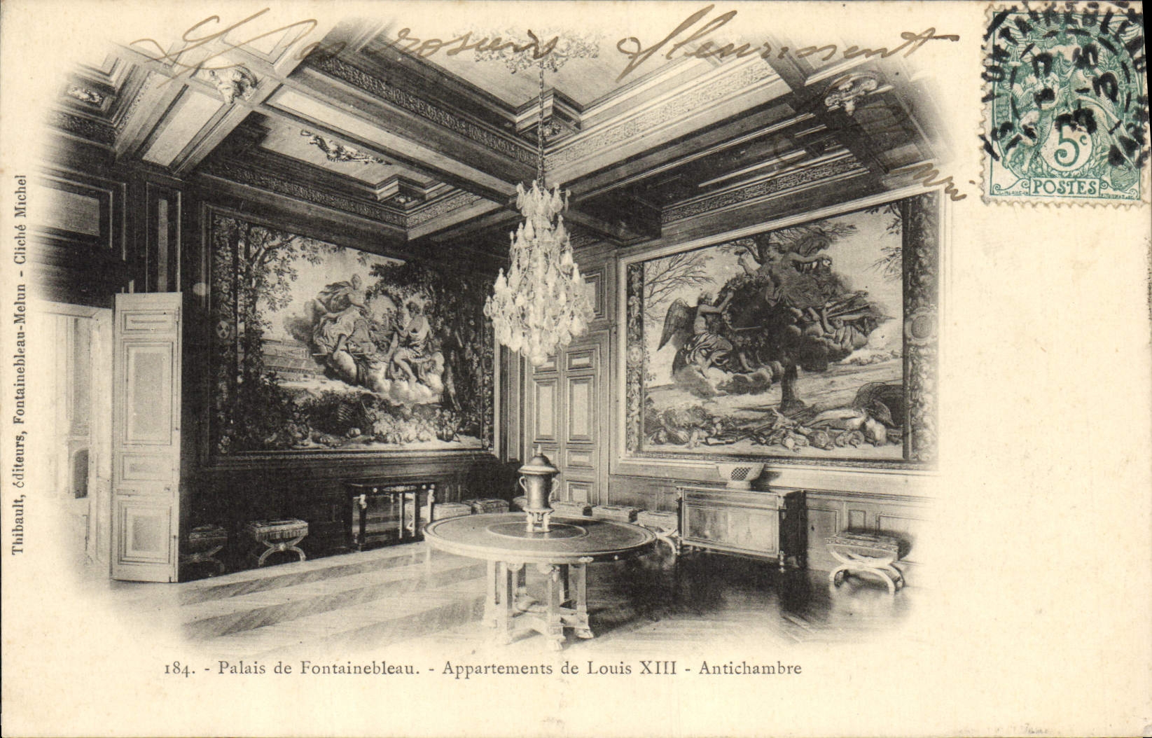 VINTAGE POSTCARD Palate of Fontainebleau Apartments of Louis XIII Anteroom