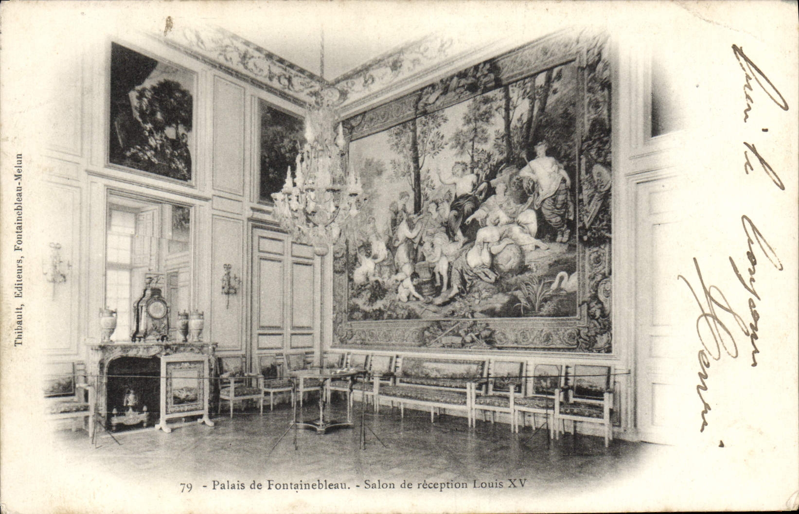 VINTAGE POSTCARD Palate of Fontainebleau Reception room Louis XV