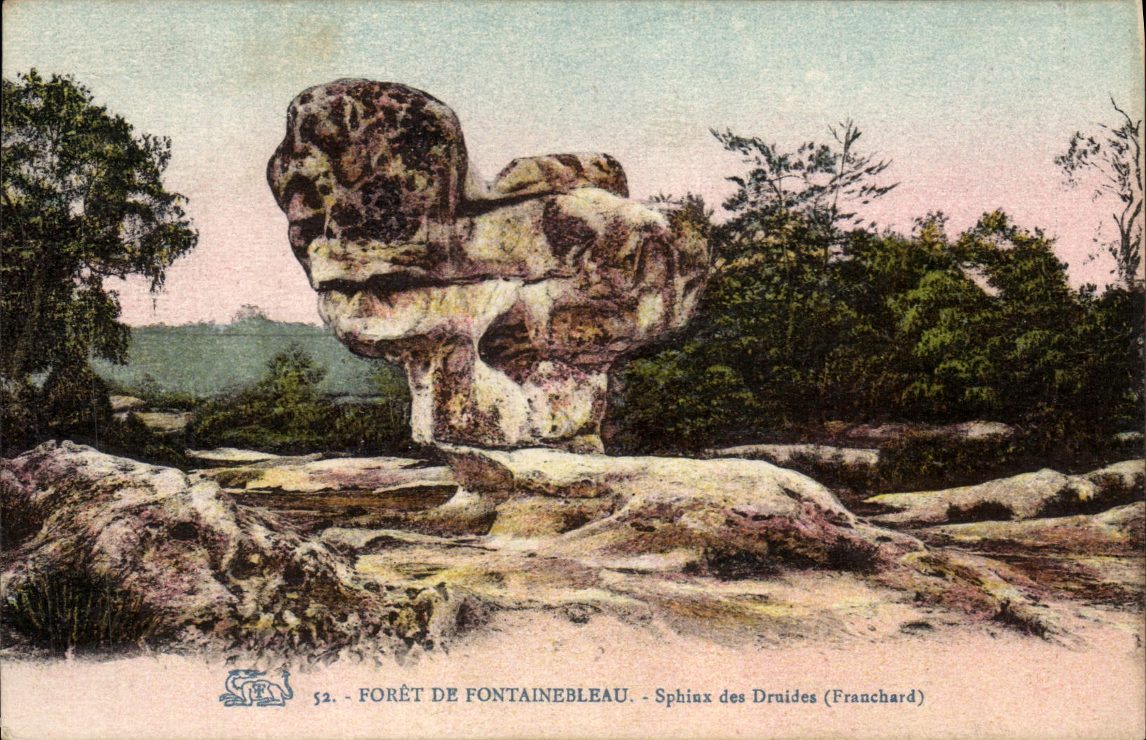 VINTAGE POSTCARD Drill of Fontainebleau Sphinx of the Franchard Druids