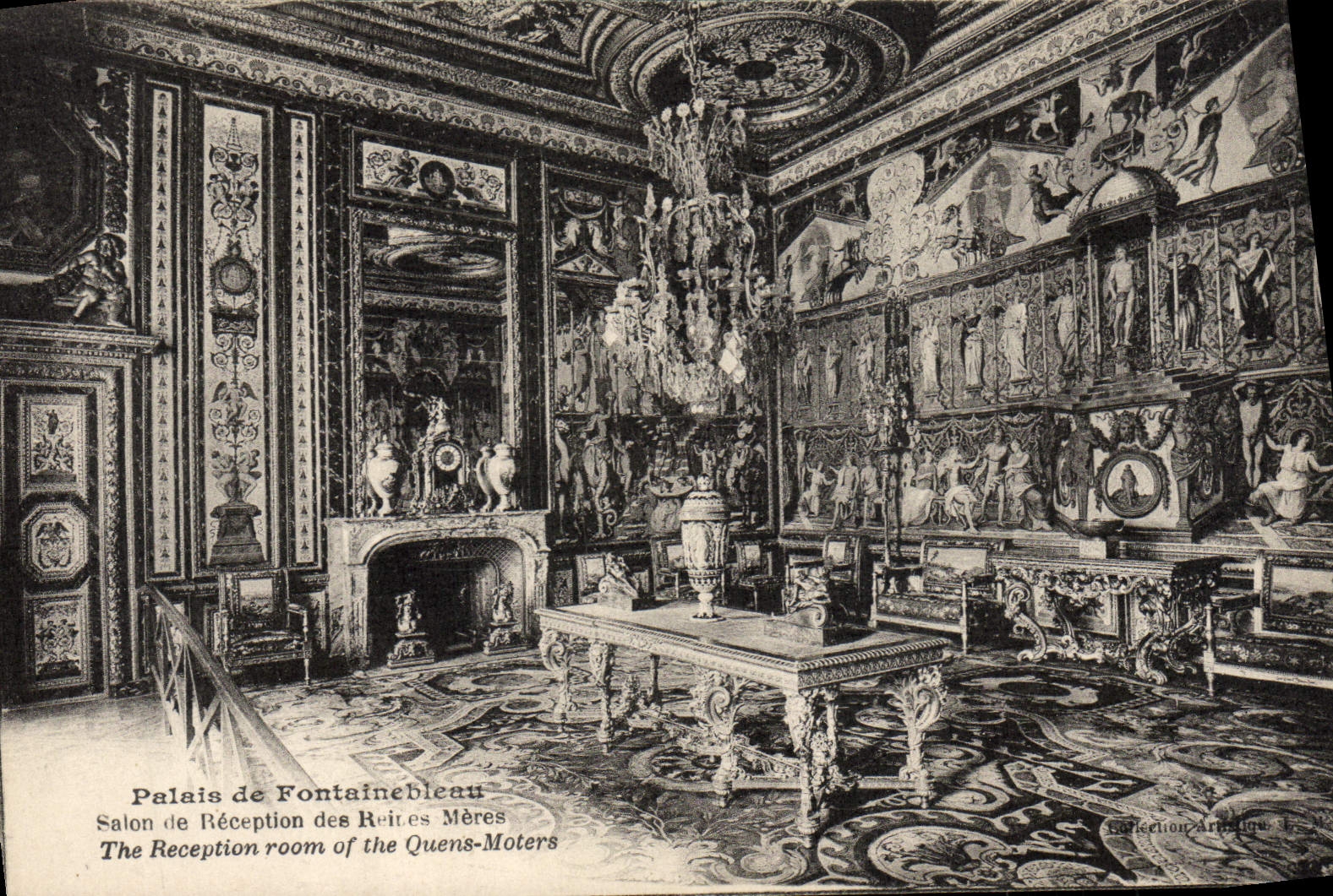 VINTAGE POSTCARD Drill of Fontainebleau Reception room of the Queens Mothers