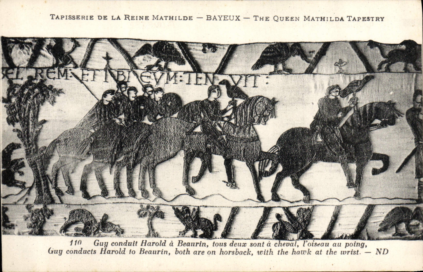 CPA Tapisserie de la Reine Mathilde Bayeux Guy conduit Harold a Beaurin Vautour Rapace