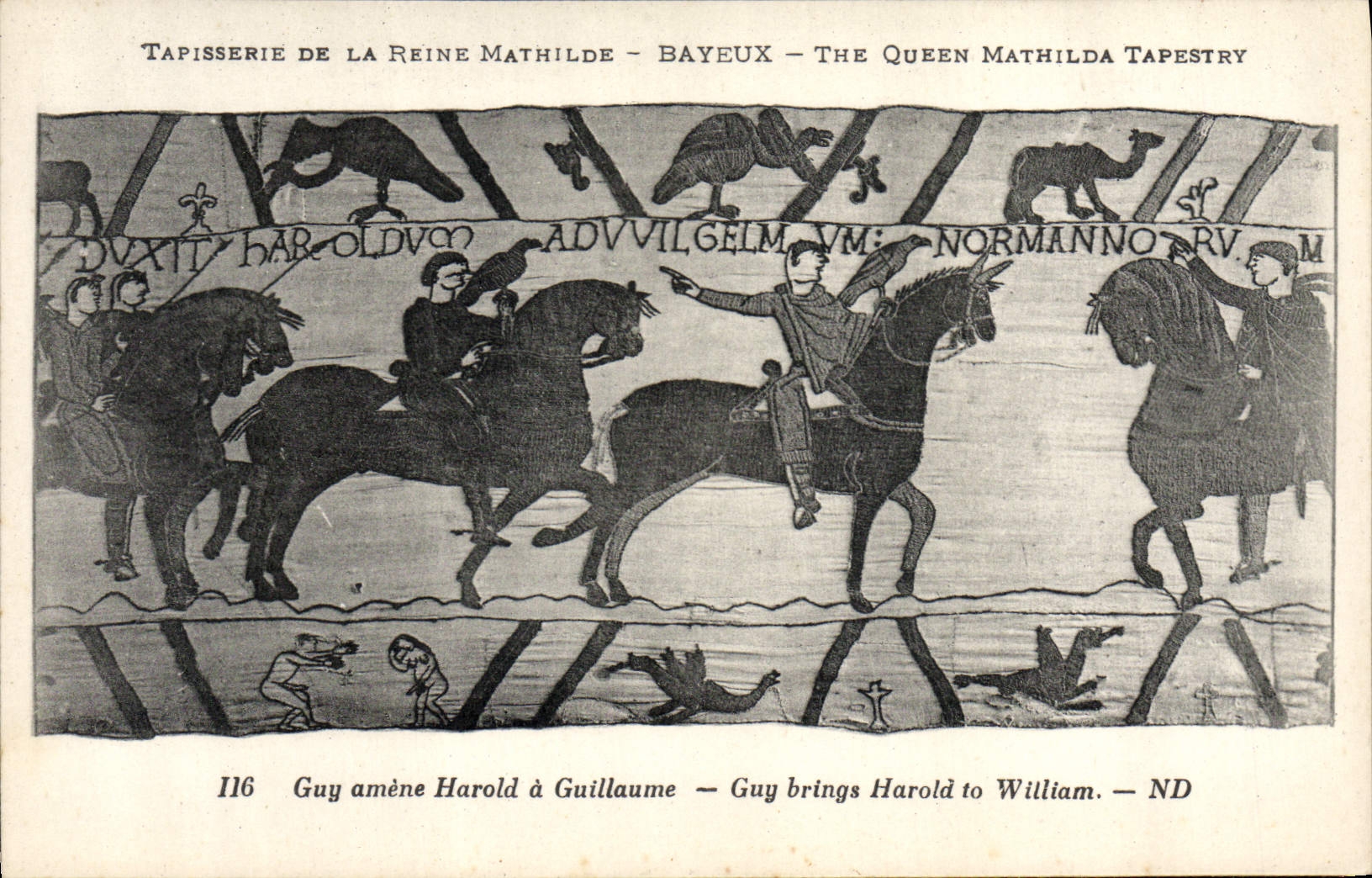 CPA Tapisserie de la Reine Mathilde Bayeux Guy amene Harold a Guillaume Vautour Rapace