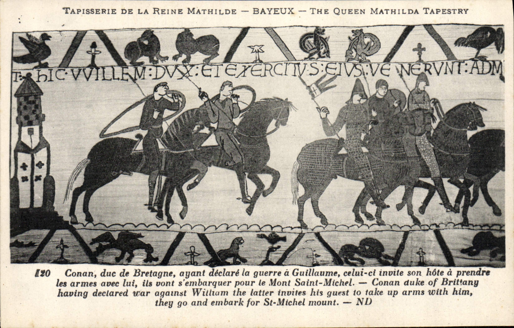La POSTAL Tapisserie de la VENDIMIA de la reina Matilde Bayeux Conan Duc de Bretaña que tiene declara que el gurre tiene Guillermo
