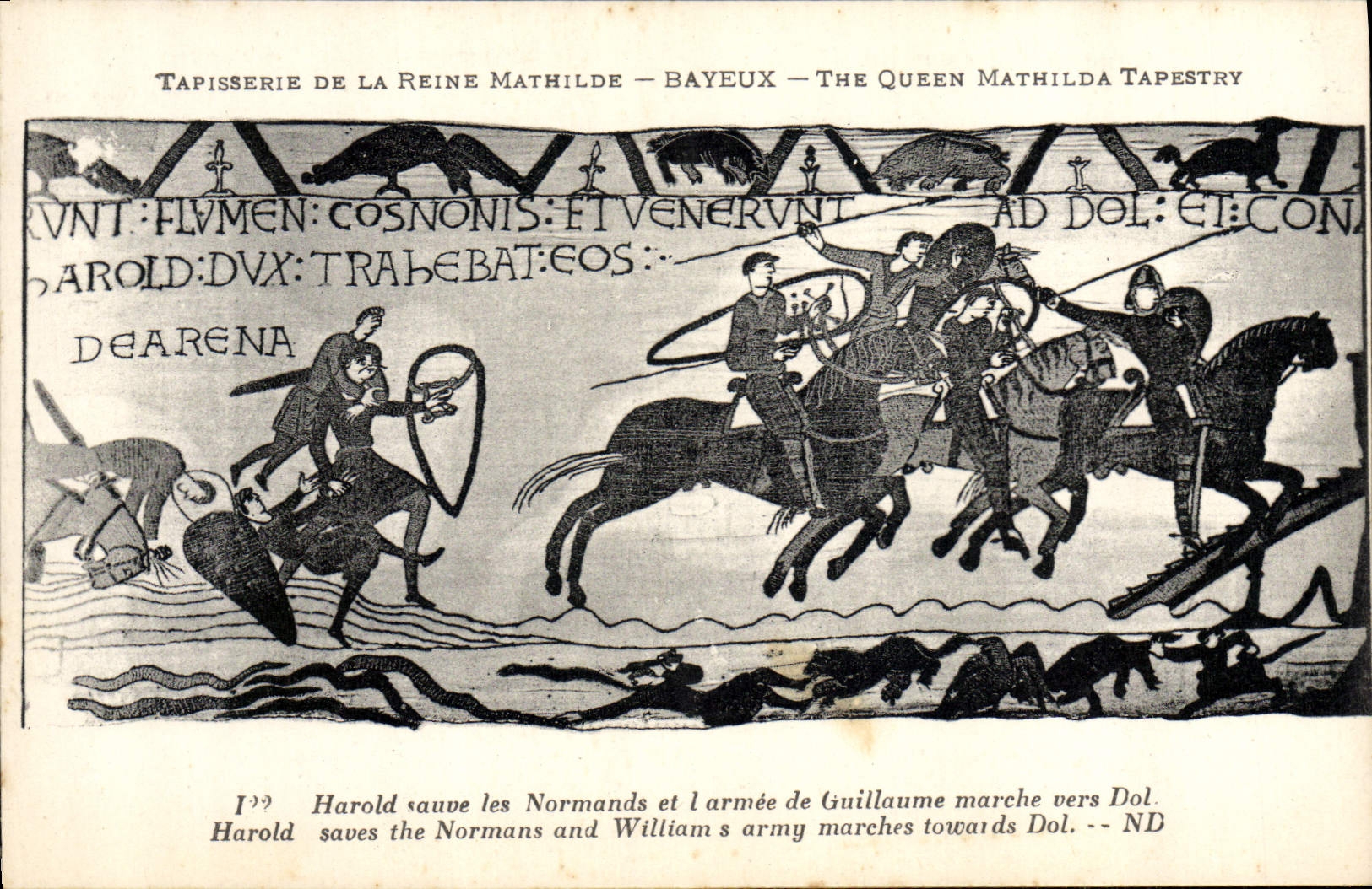 VINTAGE POSTCARD Tapisserie of the Queen Mathilde Bayeux Harold saves Norman arrival of Guillaume