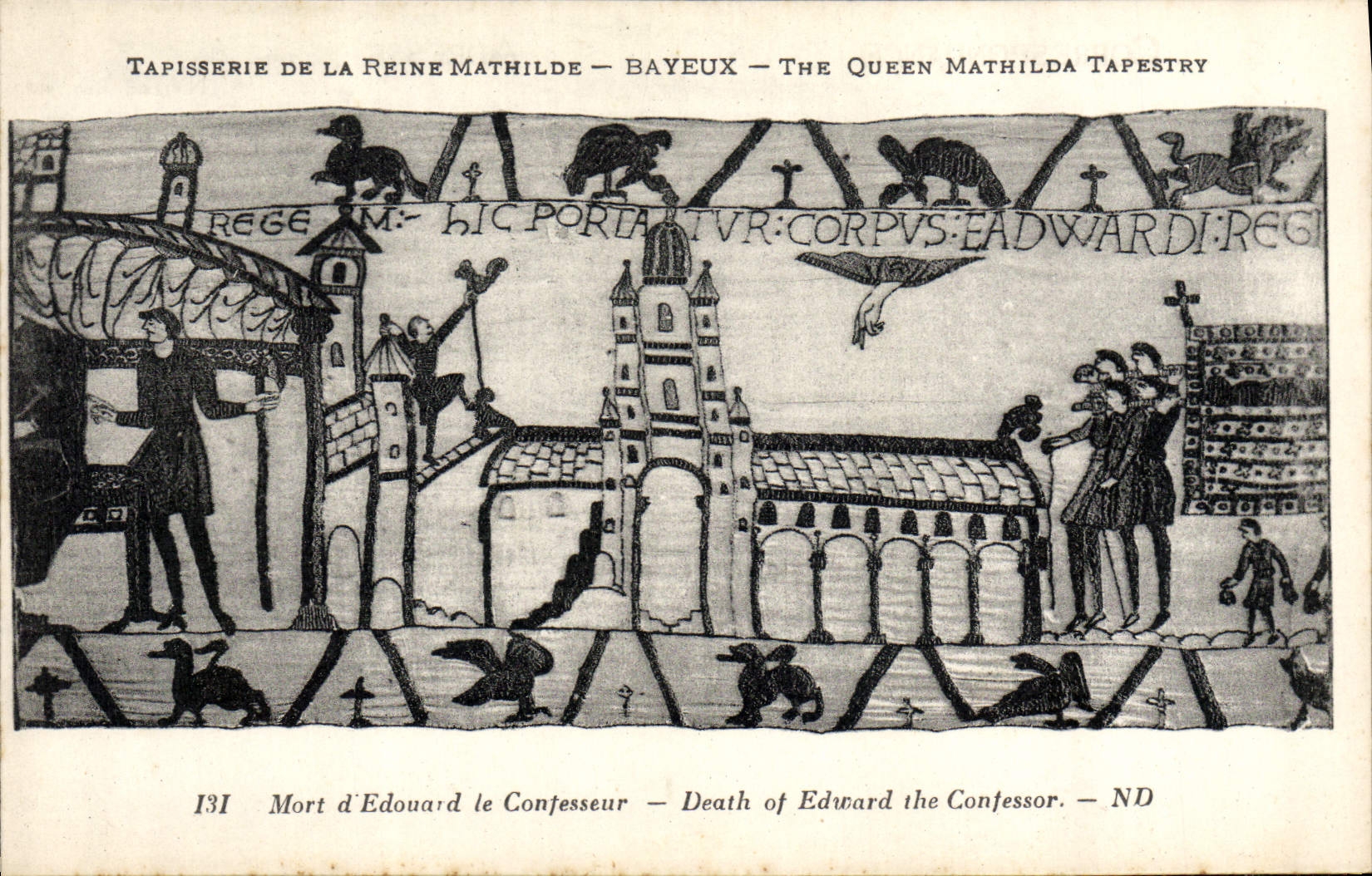 Tapicería de la POSTAL de la VENDIMIA de la reina Matilde muerta Bayeux de Eduardo el confesor