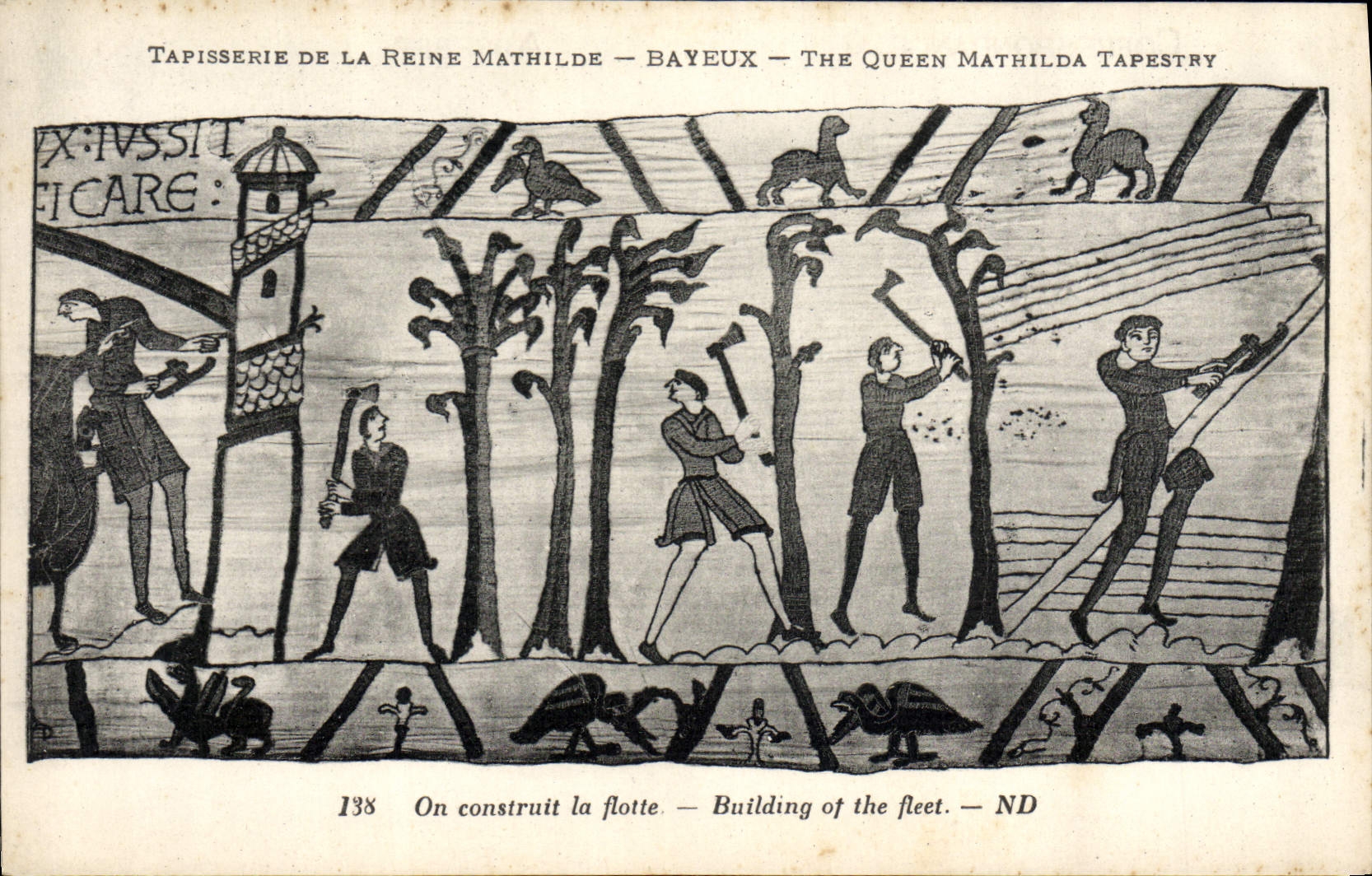 La POSTAL Tapisserie de la VENDIMIA de la reina Matilde Bayeux una construye la flota