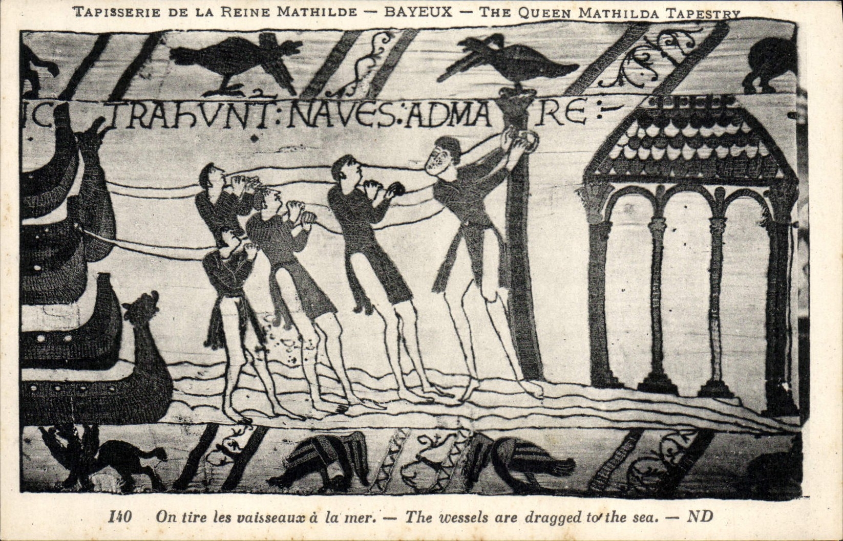 CPA Tapisserie de la Reine Mathilde Bayeux On tire les vaisseaux a la mer
