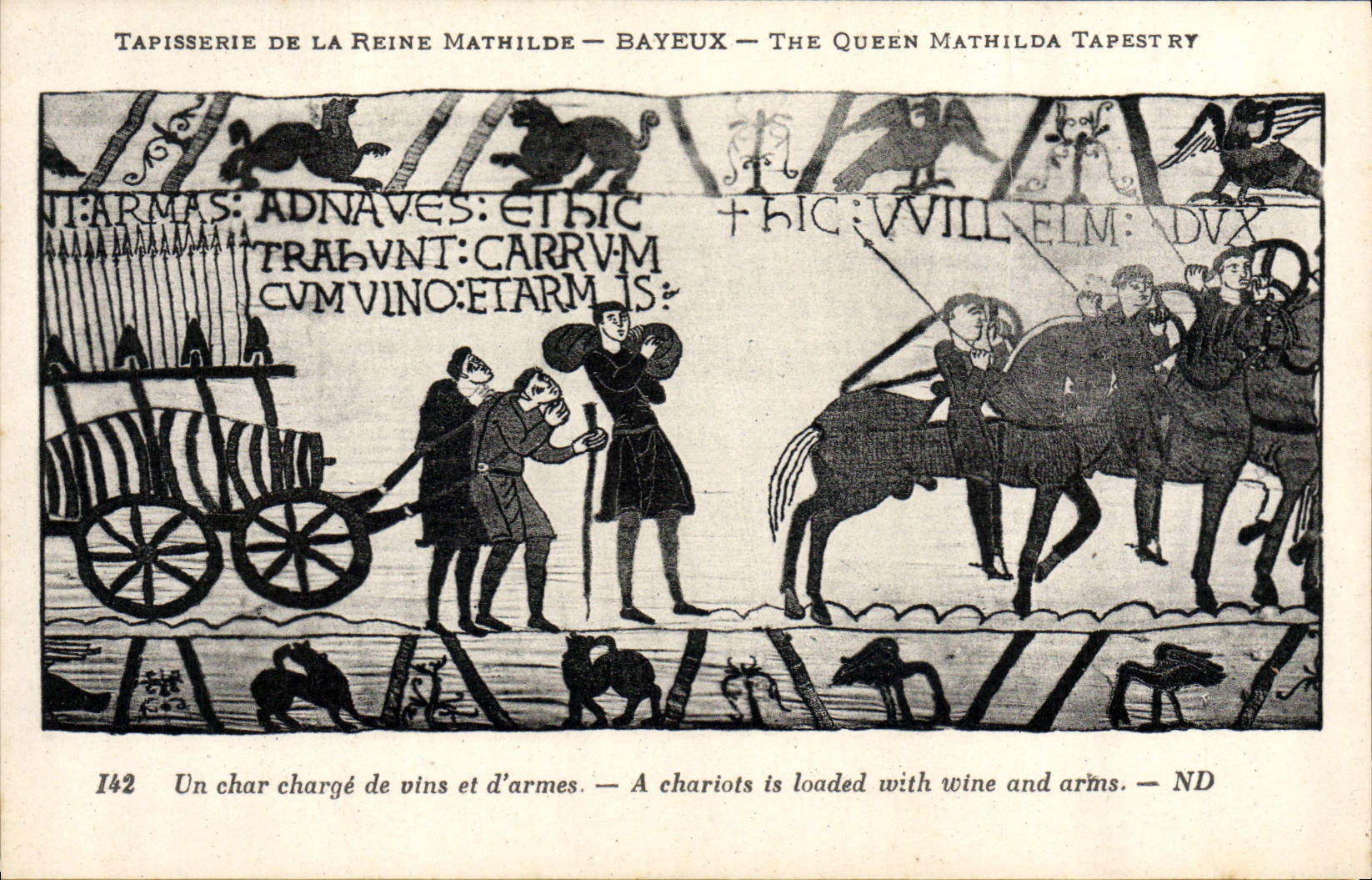 POSTAL Tapisserie de la VENDIMIA de la reina Matilde Bayeux que un tanque encarga de los vinos y de las armas