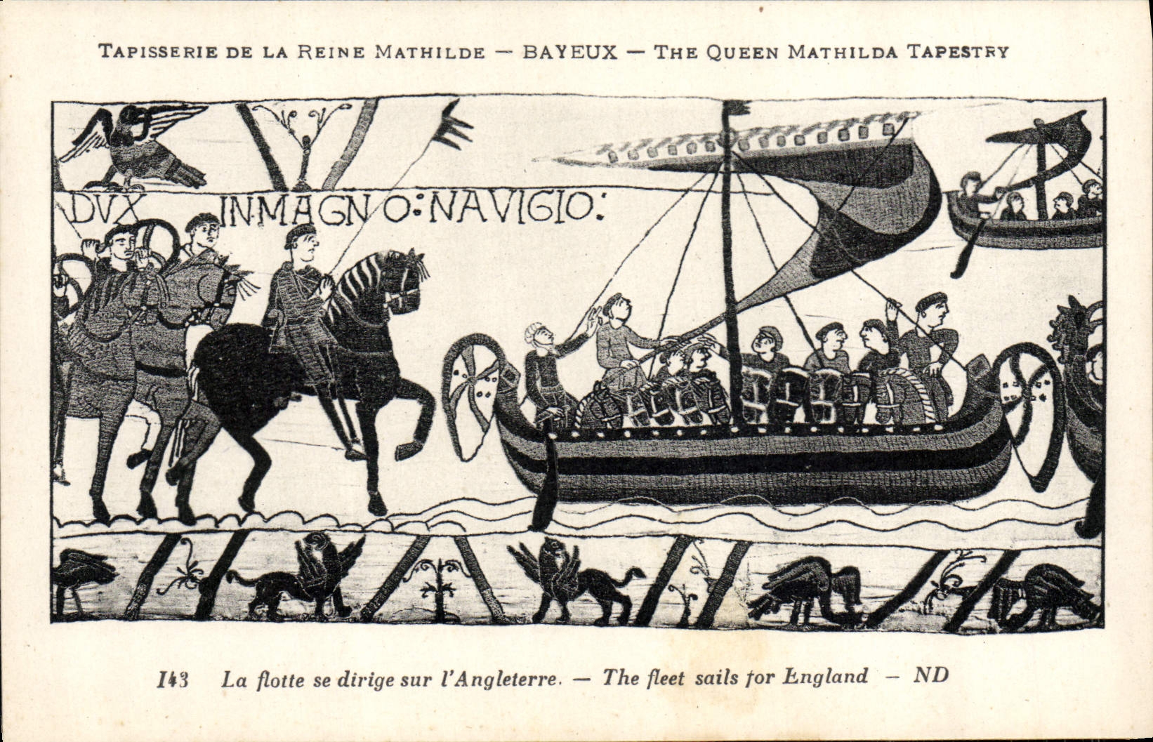 POSTAL Tapisserie de la VENDIMIA de la reina Matilde Bayeux que la flota se mueve en Inglaterra