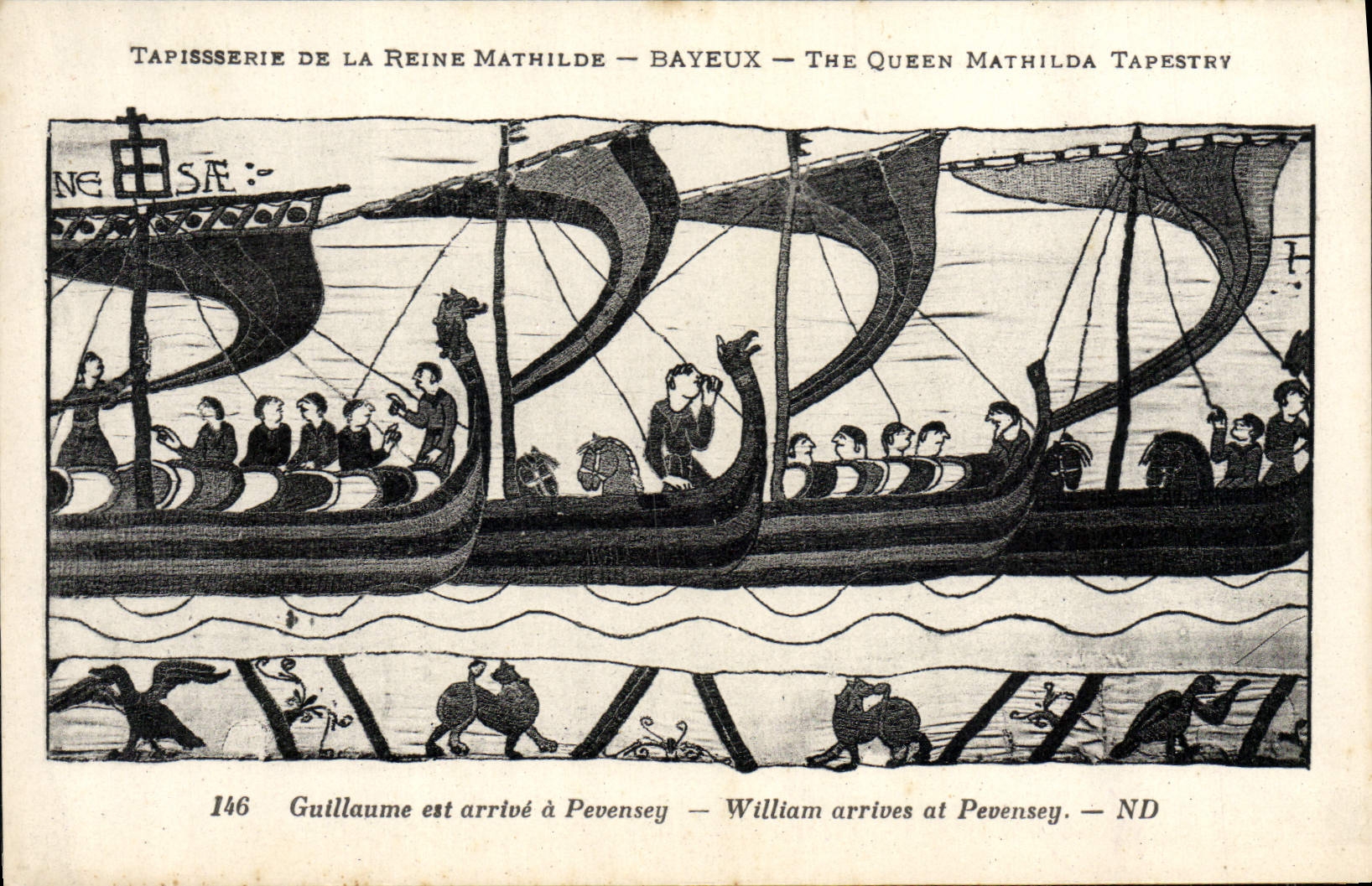 CPA Tapisserie de la Reine Mathilde Bayeux Guillaume est arrive a Pevensey