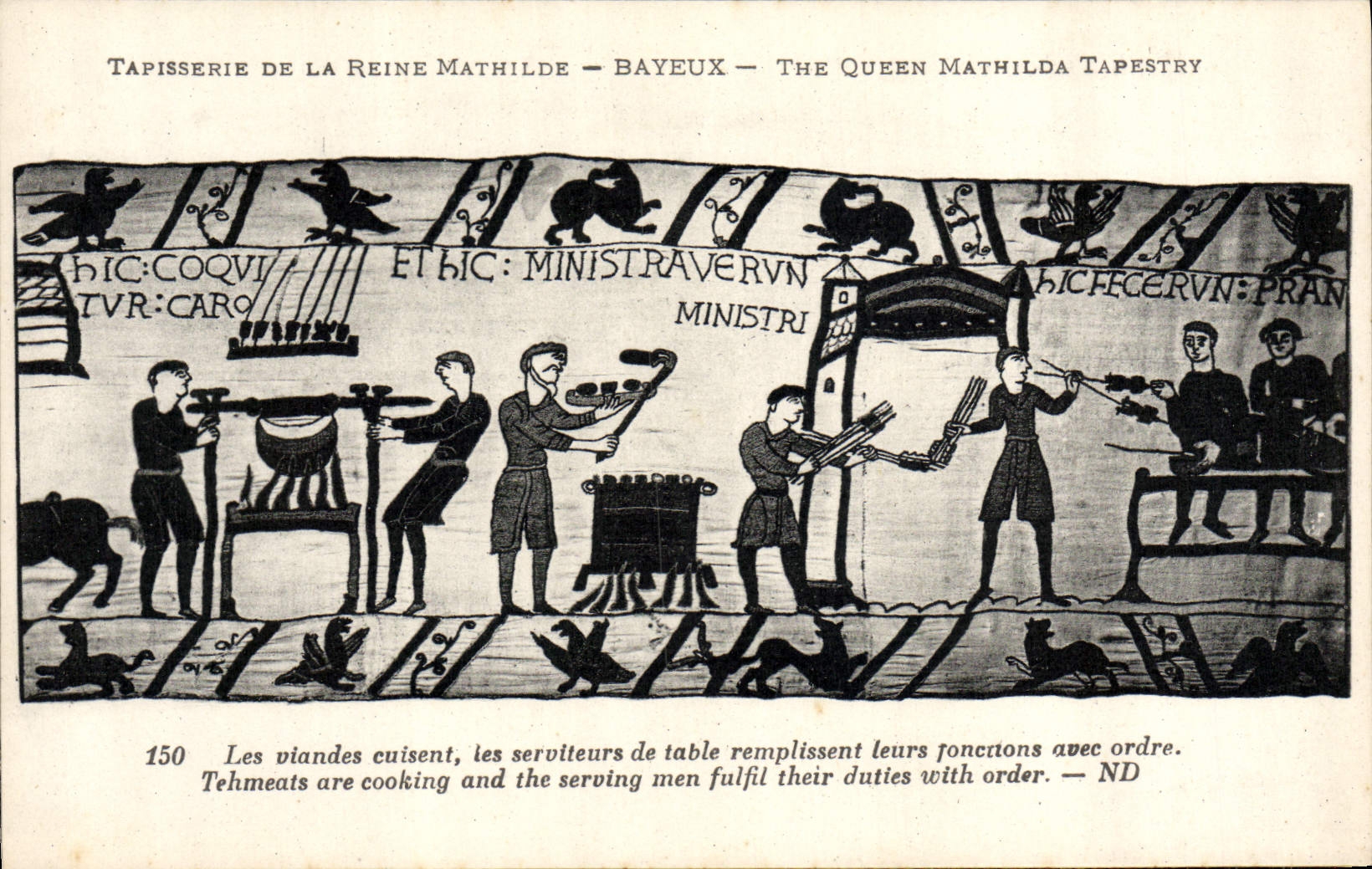 POSTAL Tapisserie de la VENDIMIA de la reina Matilde Bayeux que las carnes cocinan