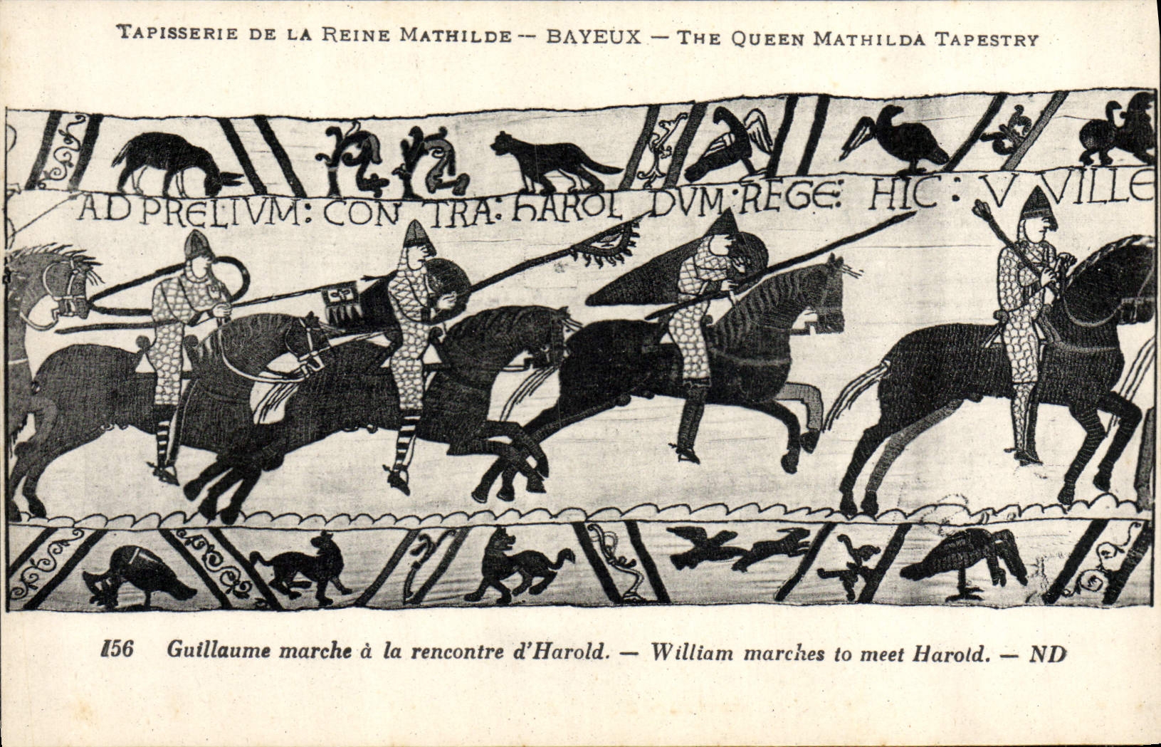 CPA Tapisserie de la Reine Mathilde Bayeux Guillaume marche a la rencontre d'Harold