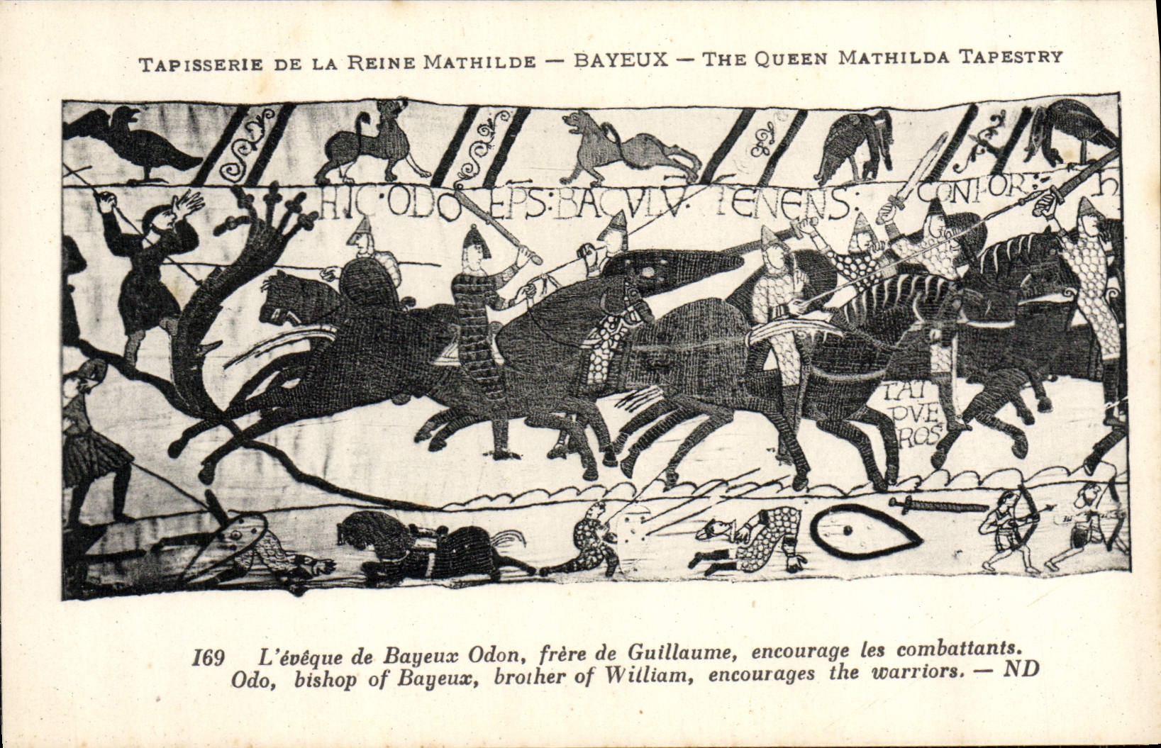 Tapicería de la POSTAL de la VENDIMIA de la reina Matilde Bayeux el obispo del hermano de Bayeux Odón de Guillermo