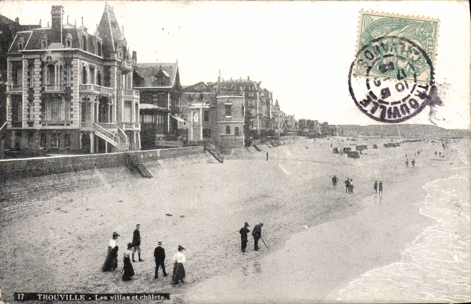 Cabañas de los chalets y del país de Trouville de la POSTAL de la VENDIMIA